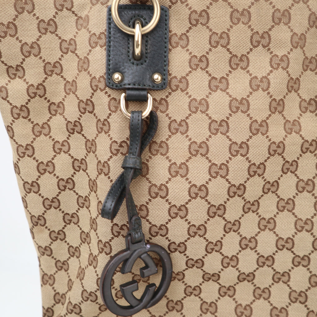 C2707 Gucci Tote Bag GG Canvas Charm Vertical Tote Bag | Pre-Owned Excellent Brown Canvas GG