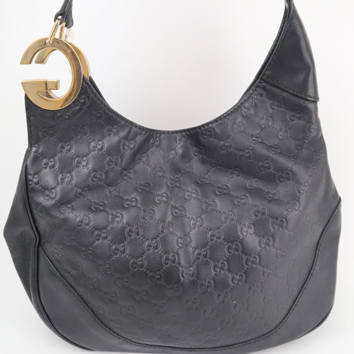 C2708 Gucci Tote Bag Black Guccissima Leather Medium Charlotte Hobo Bag | Pre-Owned Very Good Black Leather GG