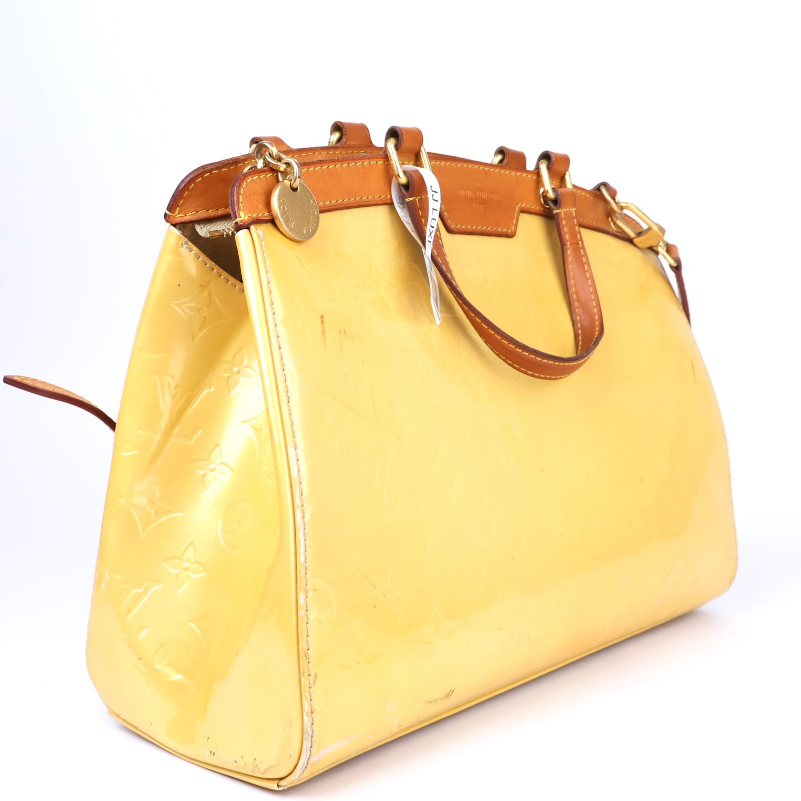 J1097 Louis Vuitton Blanc Corail Monogram Vernis Brea MM Bag- Pre Owned