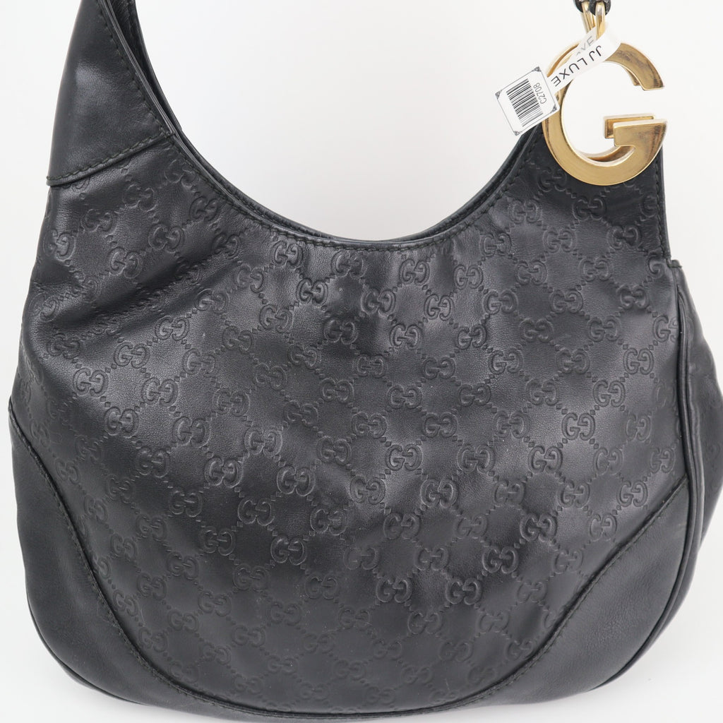 C2708 Gucci Tote Bag Black Guccissima Leather Medium Charlotte Hobo Bag | Pre-Owned Very Good Black Leather GG