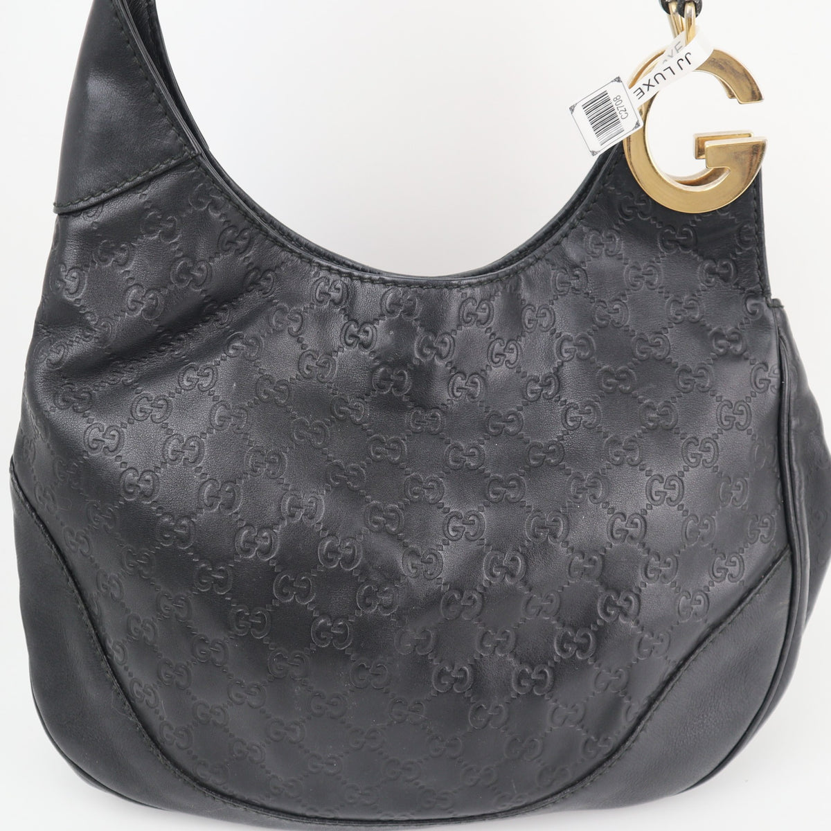 C2708 Gucci Tote Bag Black Guccissima Leather Medium Charlotte Hobo Bag | Pre-Owned Very Good Black Leather GG