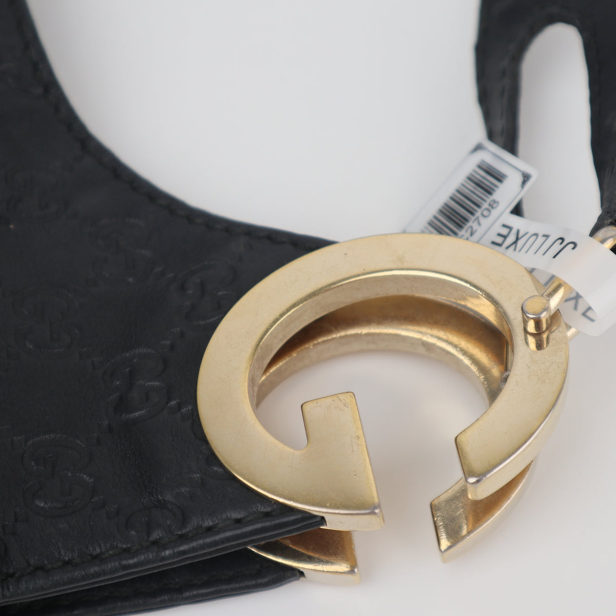 C2708 Gucci Tote Bag Black Guccissima Leather Medium Charlotte Hobo Bag | Pre-Owned Very Good Black Leather GG