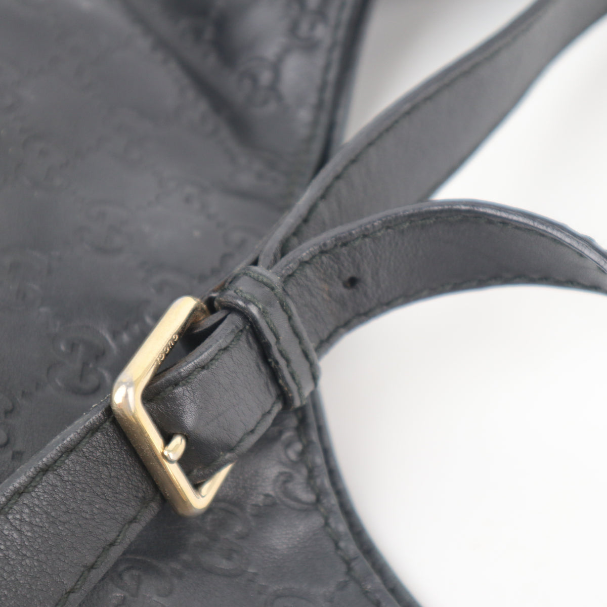 C2708 Gucci Tote Bag Black Guccissima Leather Medium Charlotte Hobo Bag | Pre-Owned Very Good Black Leather GG
