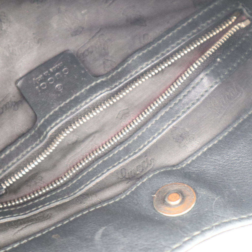 C2708 Gucci Tote Bag Black Guccissima Leather Medium Charlotte Hobo Bag | Pre-Owned Very Good Black Leather GG
