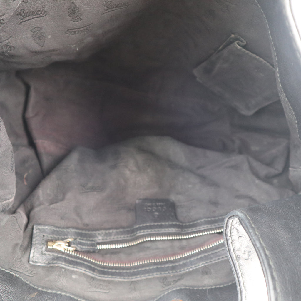 C2708 Gucci Tote Bag Black Guccissima Leather Medium Charlotte Hobo Bag | Pre-Owned Very Good Black Leather GG