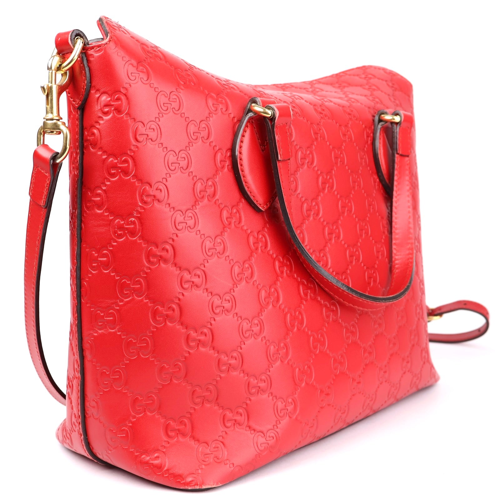J1091 Gucci Red Guccissima Leather Top Handle Bag- Pre Owned