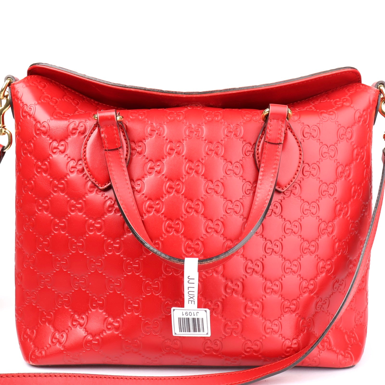 J1091 Gucci Red Guccissima Leather Top Handle Bag- Pre Owned
