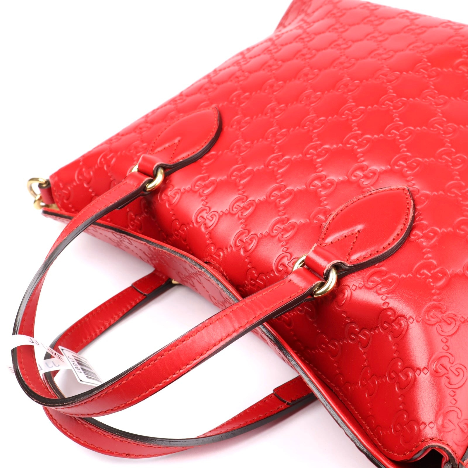 J1091 Gucci Red Guccissima Leather Top Handle Bag- Pre Owned
