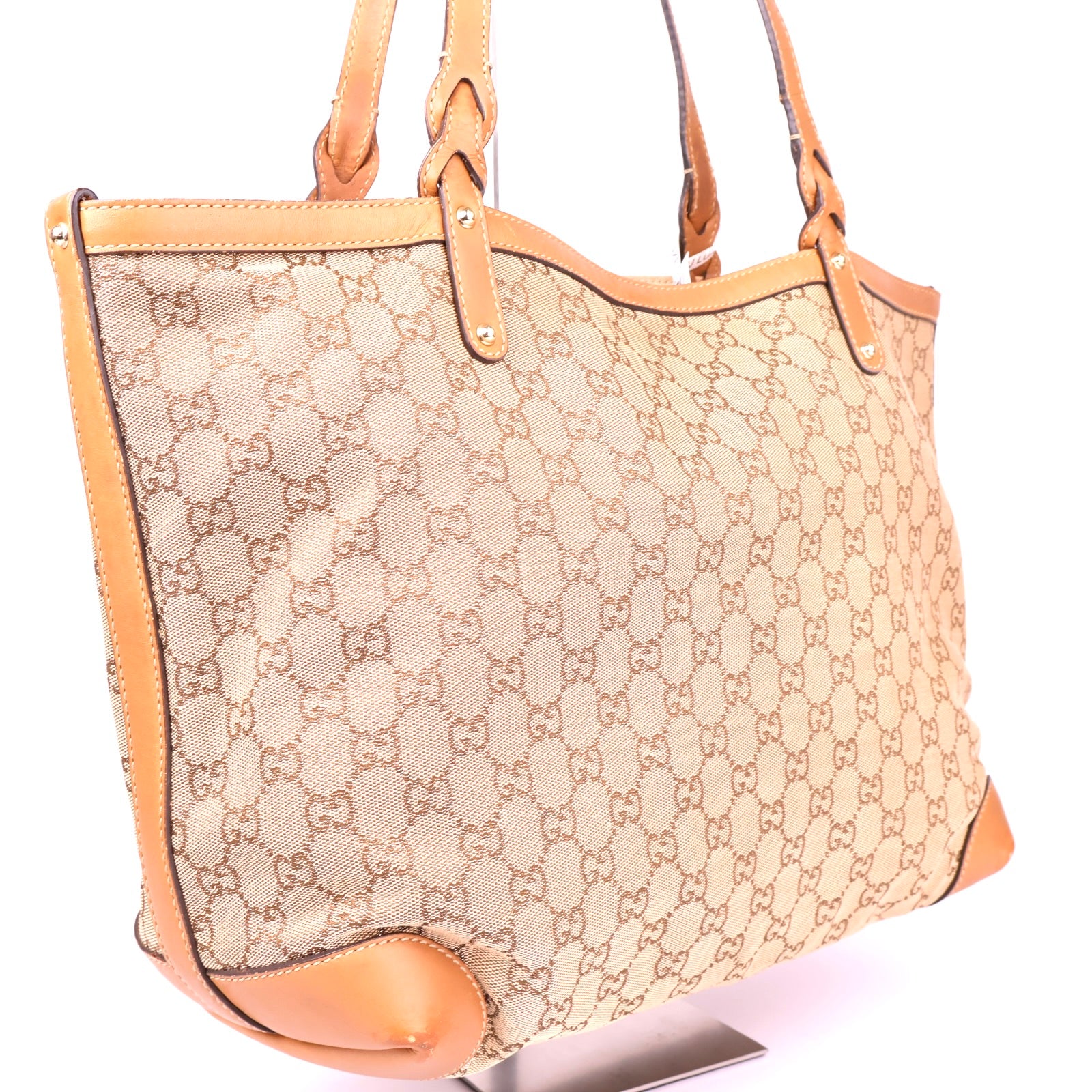 J1086 Gucci Brown Canvas Tote Bag Cloth- Pre Owned