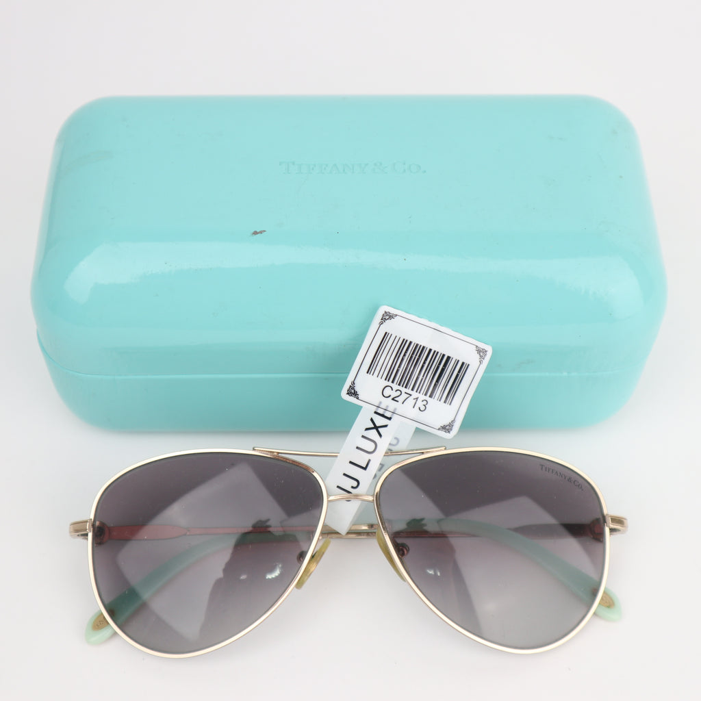 C2713 Tiffany & Co. Sunglasses TF3043 Pale Gold-Blue Sunglasses | Pre-Owned Very Good Pale Gold / Blue Acetate / Metal
