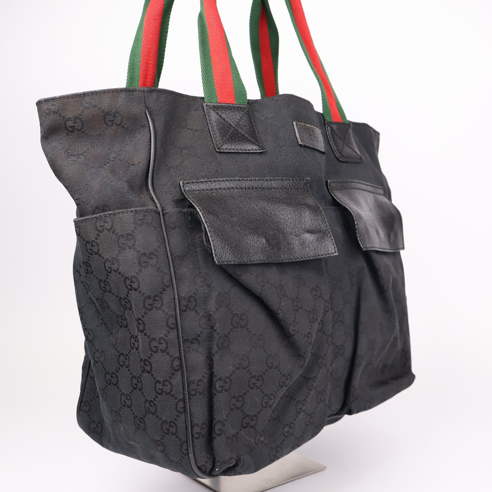 J1081 GUCCI GG Canvas Web Sherry Line Hand Bag- Pre Owned