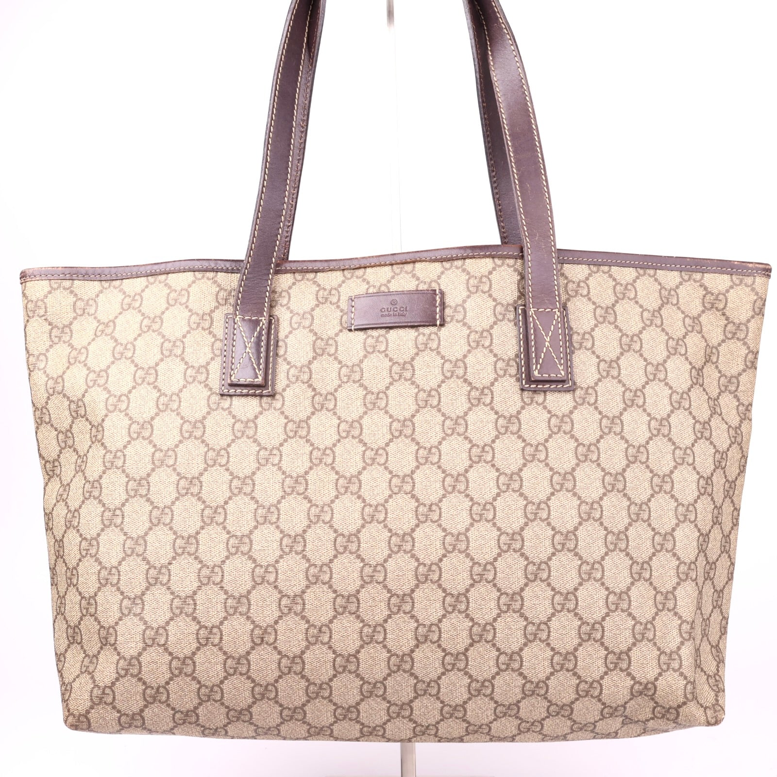 J1163 Gucci Brown GG Supreme Joy Tote Beige Cloth- Pre Owned