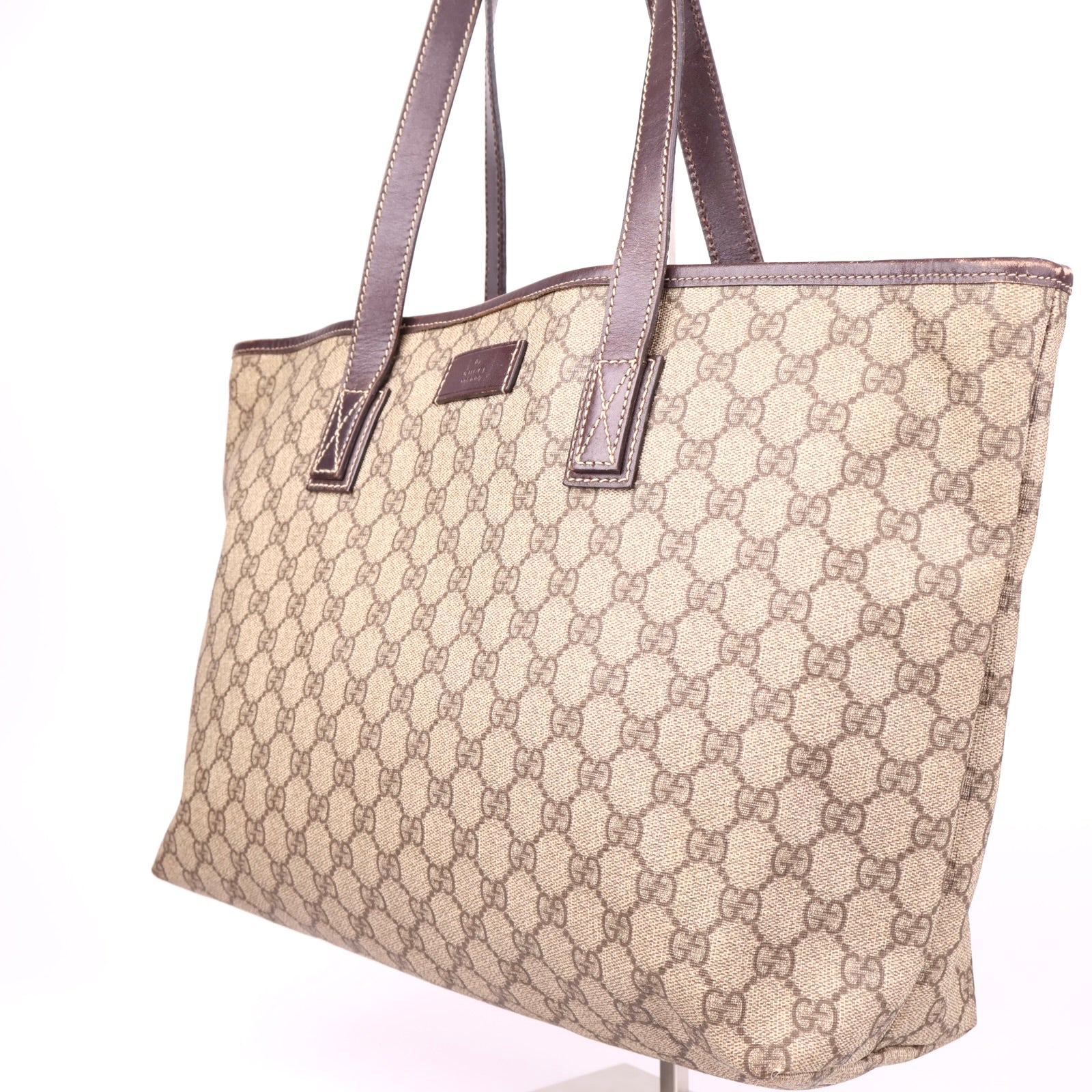 J1163 Gucci Brown GG Supreme Joy Tote Beige Cloth- Pre Owned