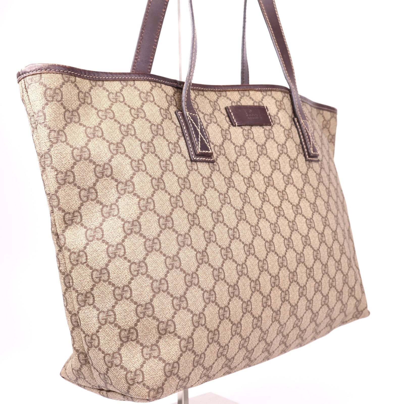J1163 Gucci Brown GG Supreme Joy Tote Beige Cloth- Pre Owned