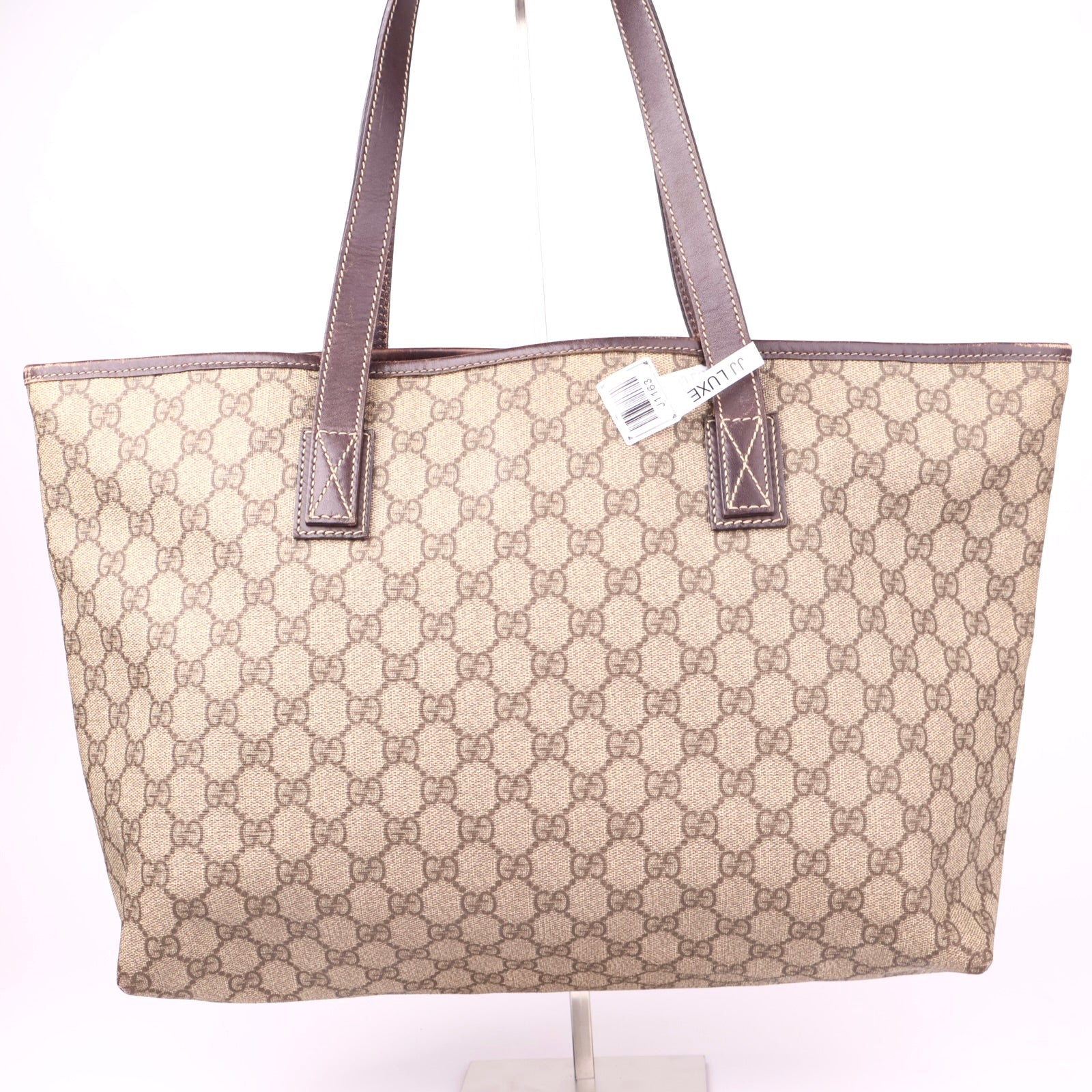 J1163 Gucci Brown GG Supreme Joy Tote Beige Cloth- Pre Owned
