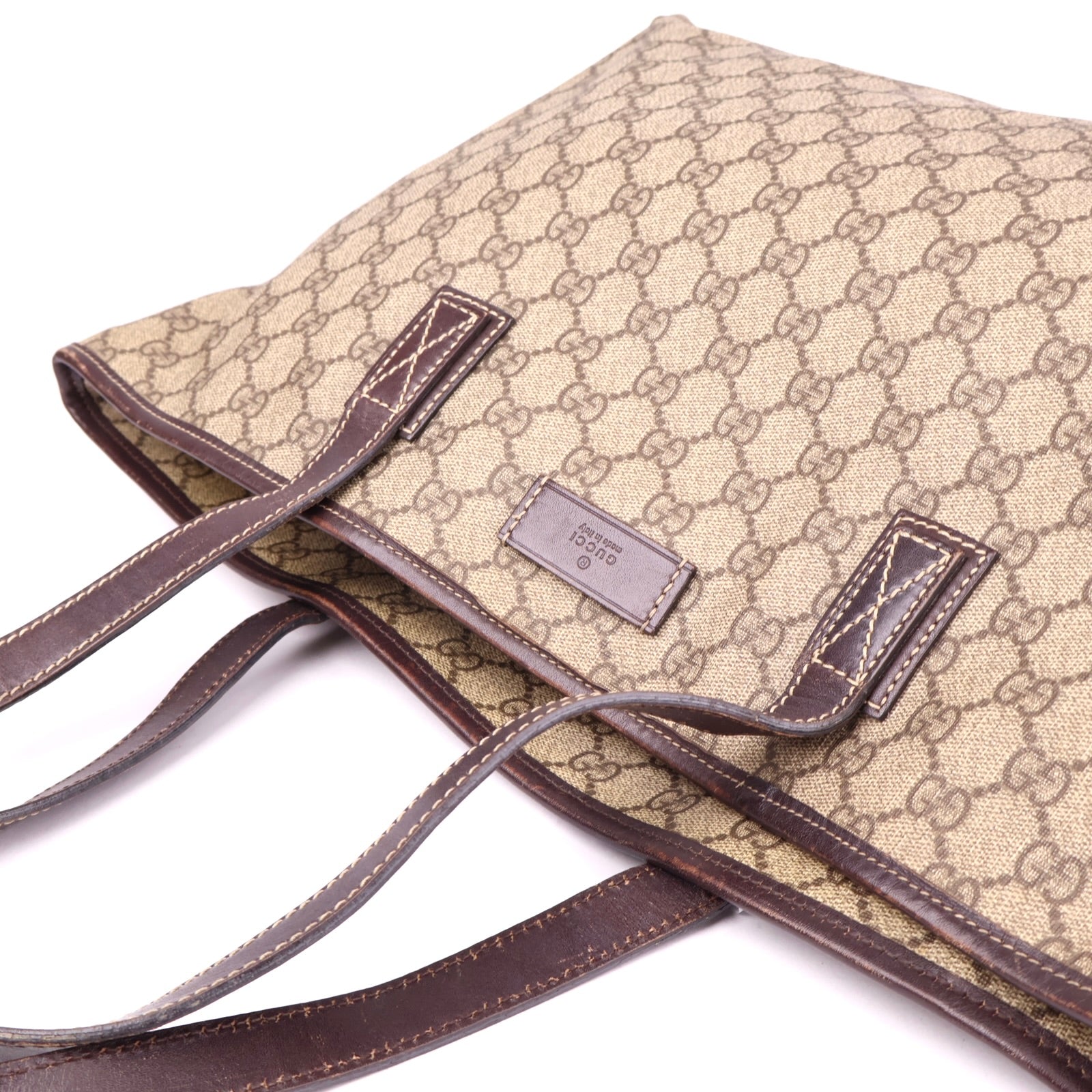 J1163 Gucci Brown GG Supreme Joy Tote Beige Cloth- Pre Owned