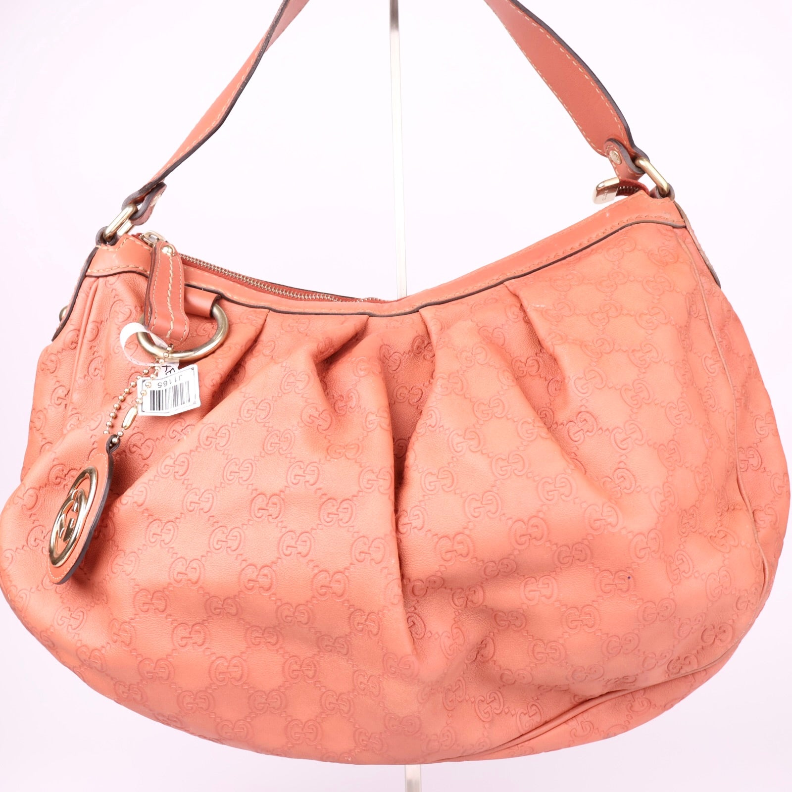 J1165 Gucci Dark Coral Guccissima Sukey Hobo Bag- Pre Owned