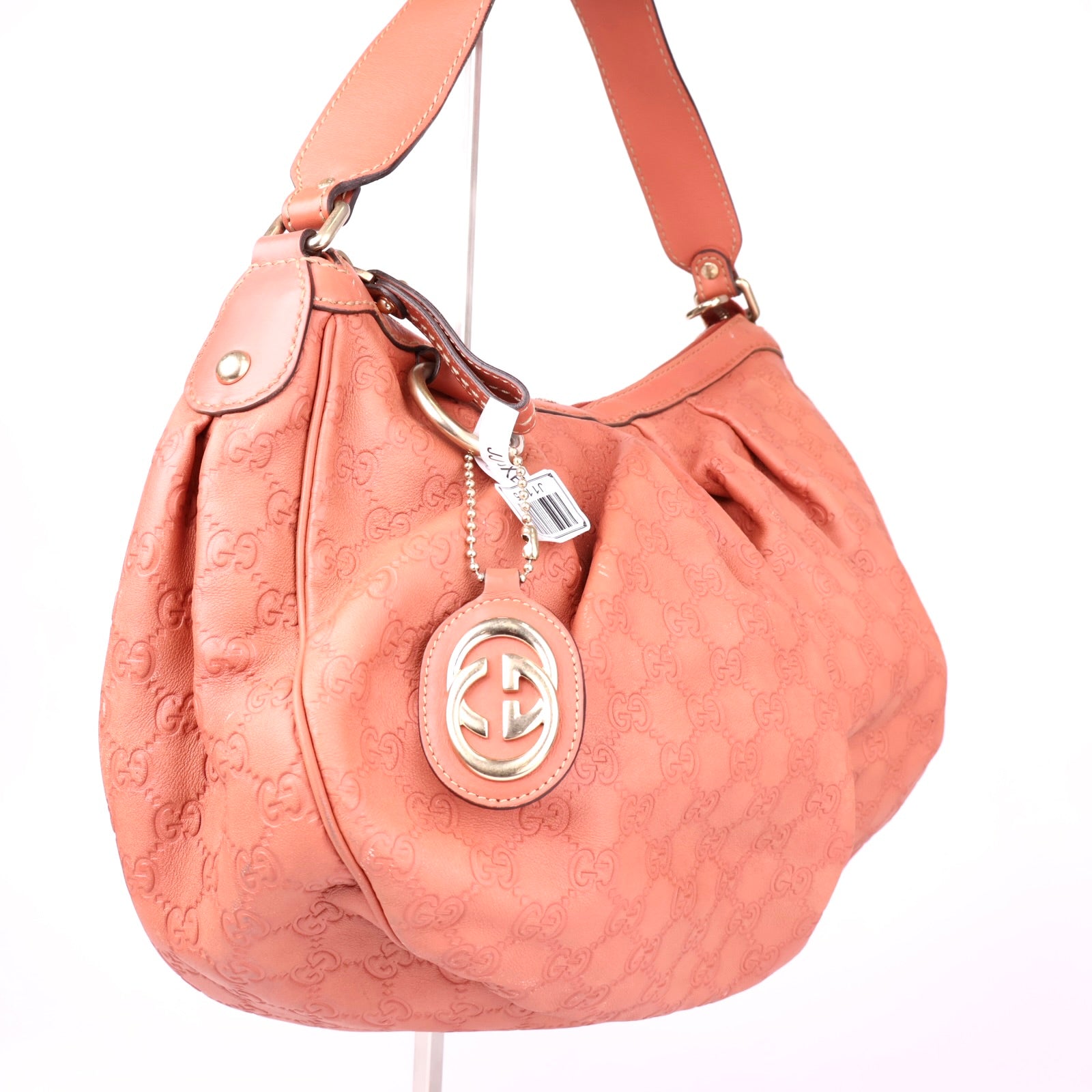 J1165 Gucci Dark Coral Guccissima Sukey Hobo Bag- Pre Owned