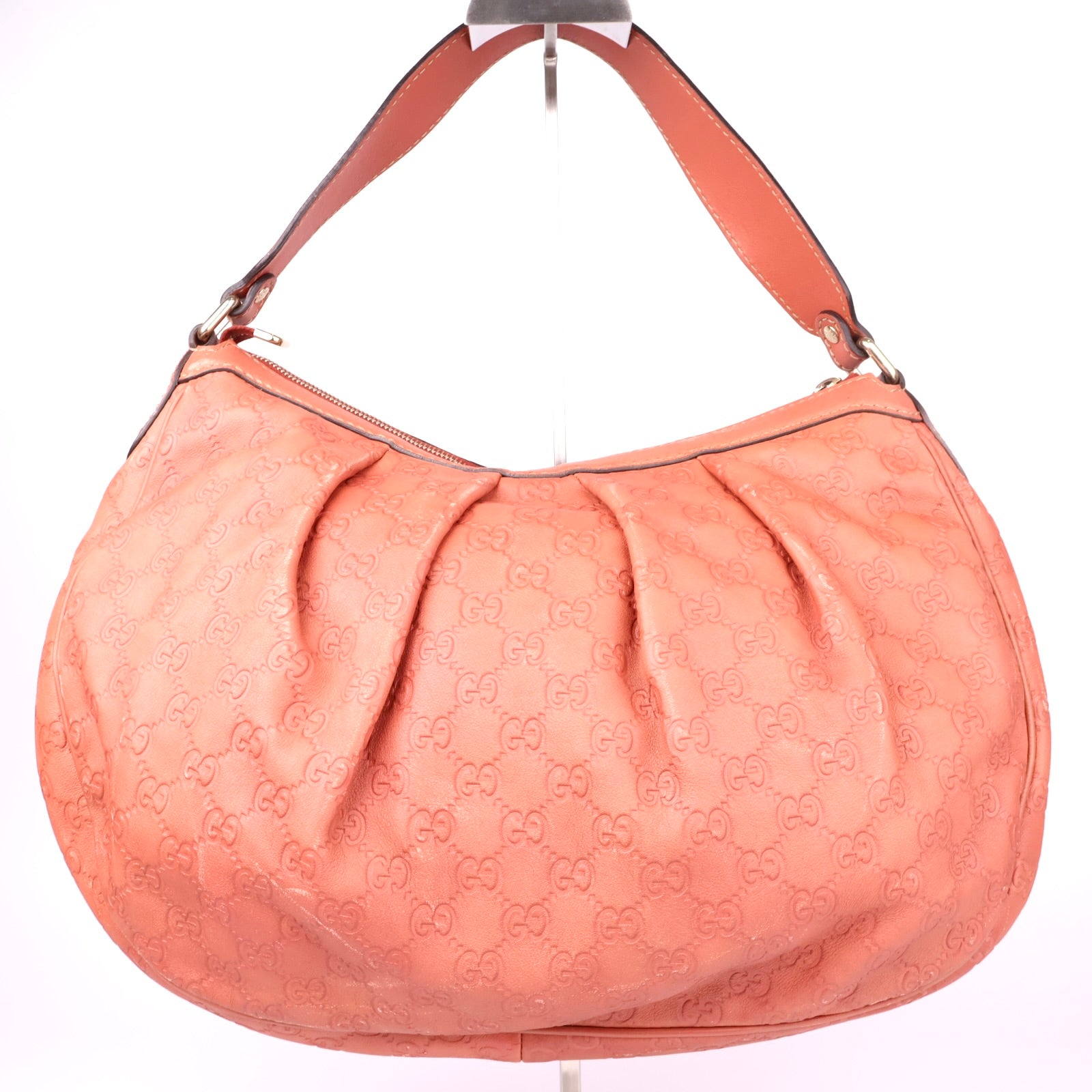 J1165 Gucci Dark Coral Guccissima Sukey Hobo Bag- Pre Owned