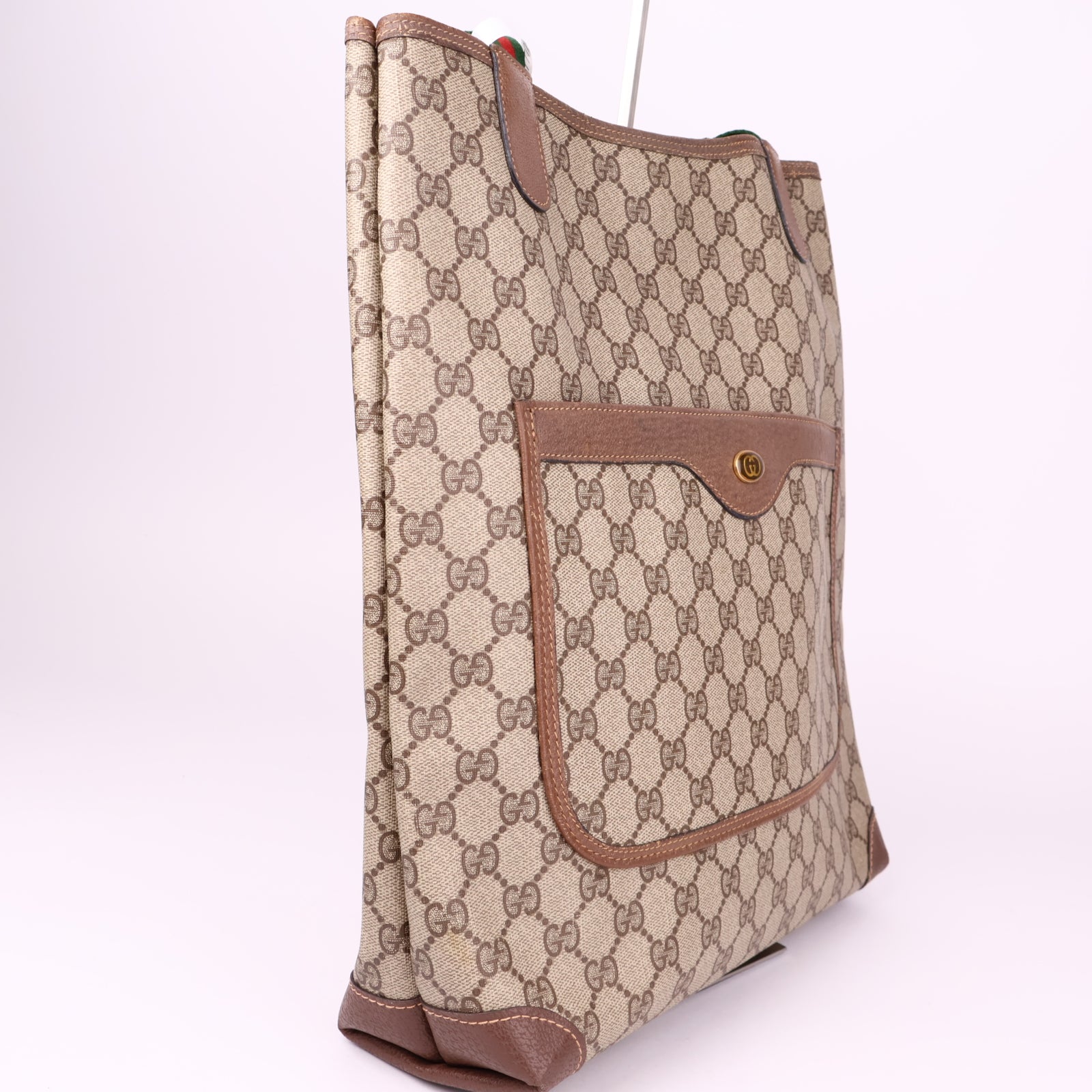 J1168 Gucci Web Stripe Sherry Line Coated Canvas Shoulder Tote Bag- Pre Owned