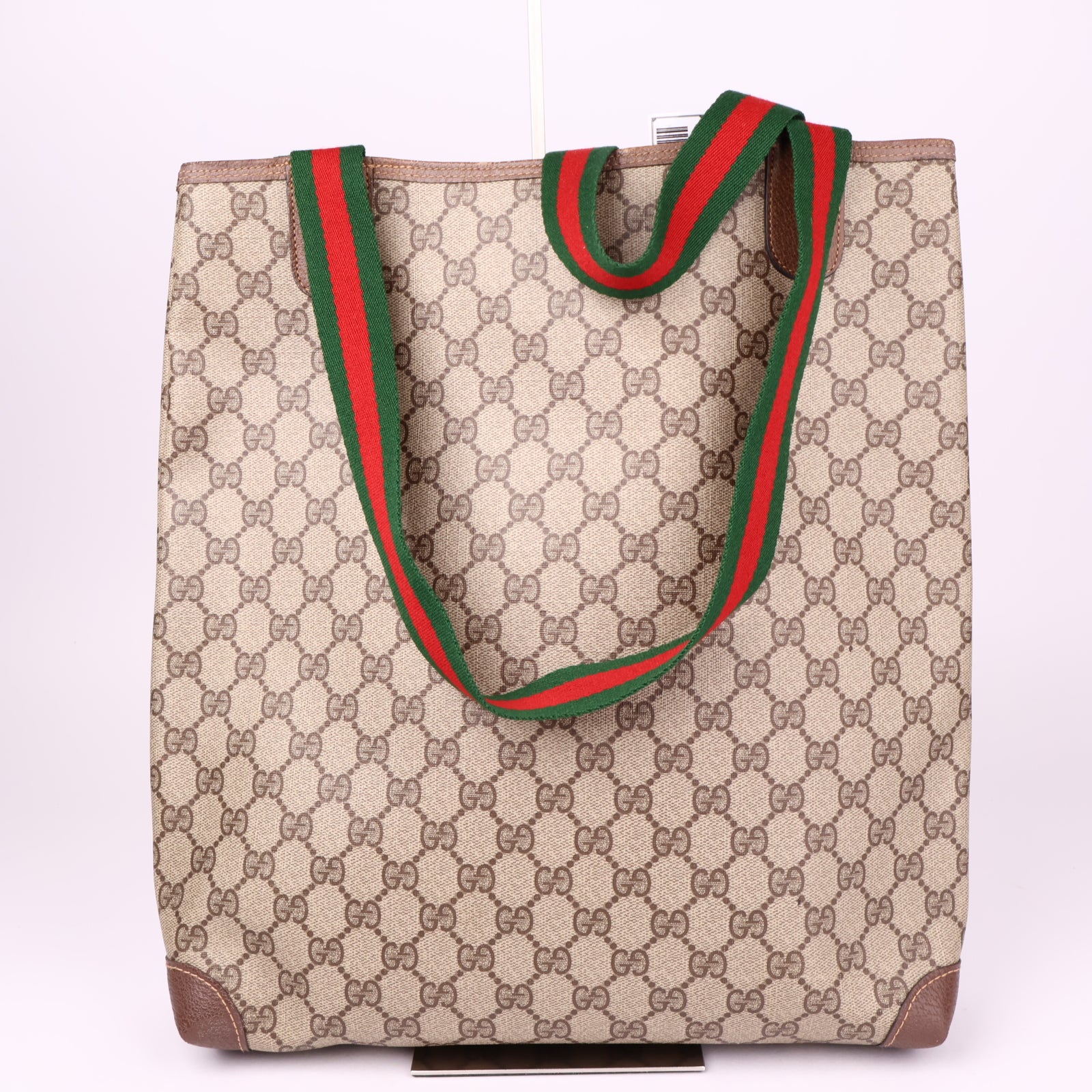 J1168 Gucci Web Stripe Sherry Line Coated Canvas Shoulder Tote Bag- Pre Owned