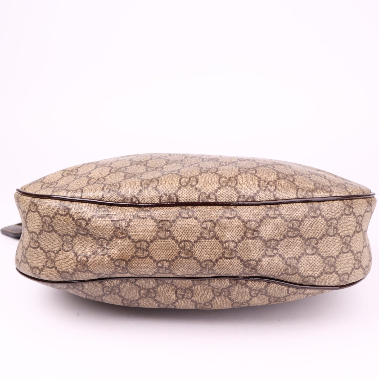 J1167 Gucci Brown GG Supreme Canvas and Patent Leather Hobo- Pre Owned