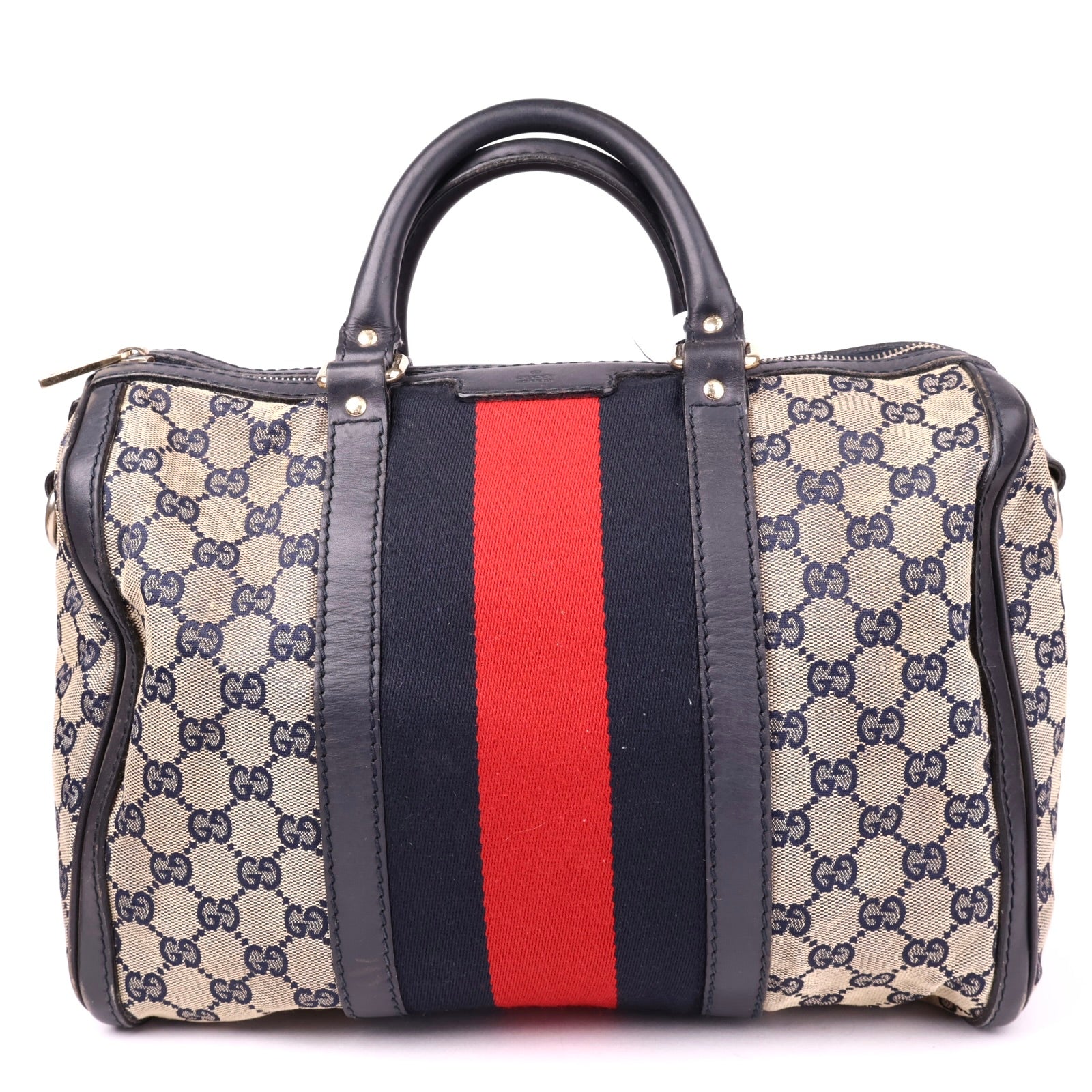 J1159 GUCCI Web Medium Original GG Boston Bag- Pre Owned