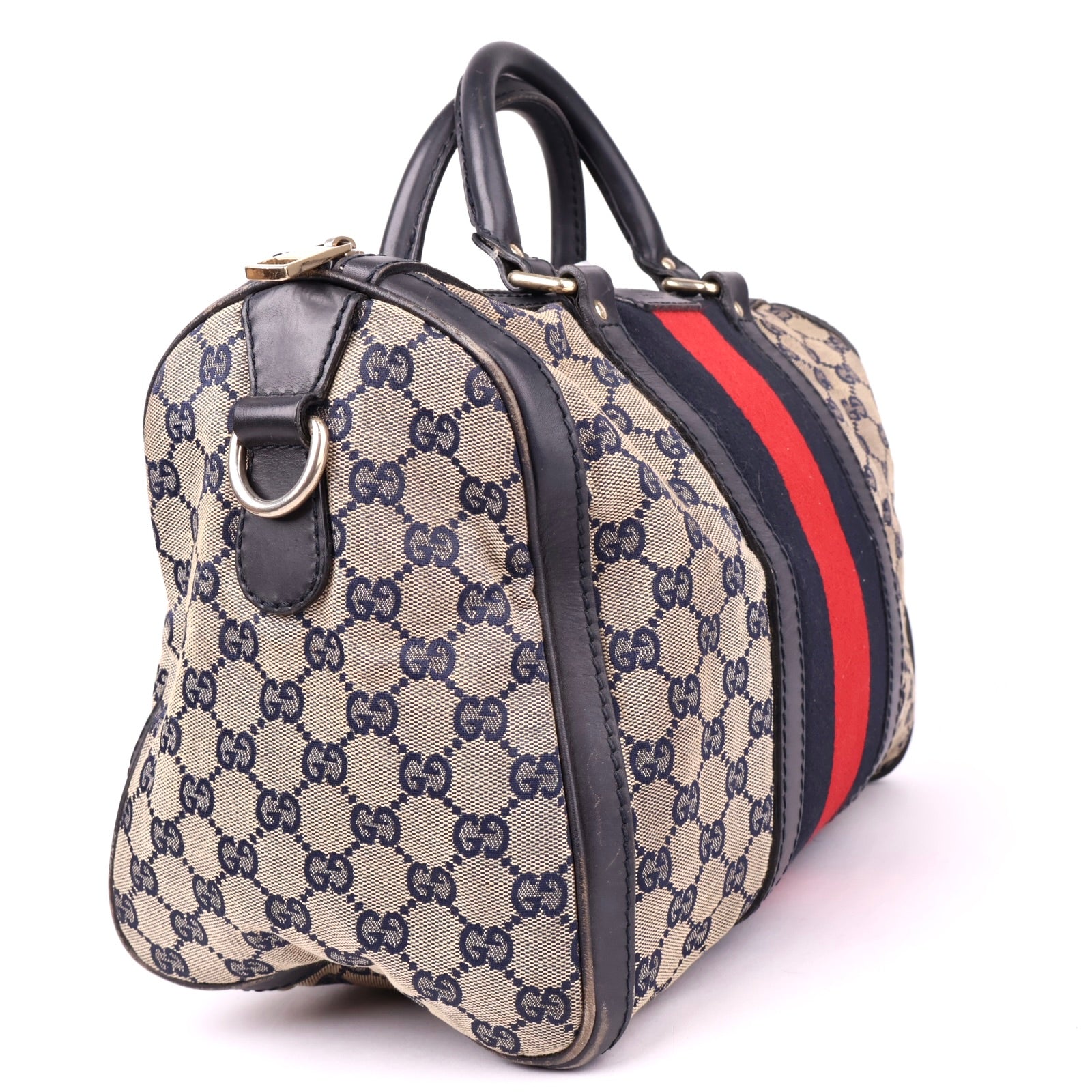 J1159 GUCCI Web Medium Original GG Boston Bag- Pre Owned