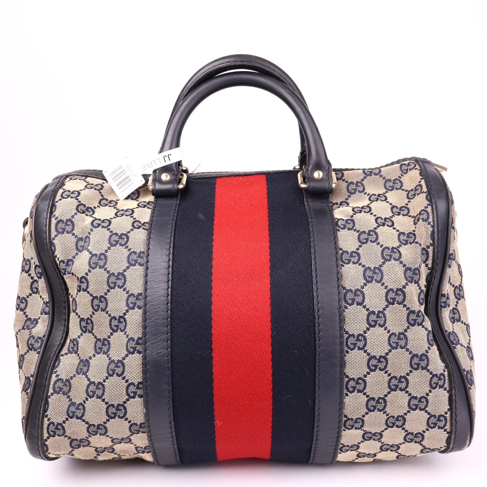 J1159 GUCCI Web Medium Original GG Boston Bag- Pre Owned