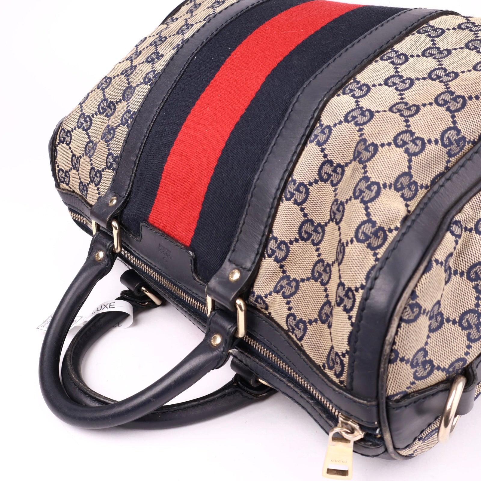 J1159 GUCCI Web Medium Original GG Boston Bag- Pre Owned