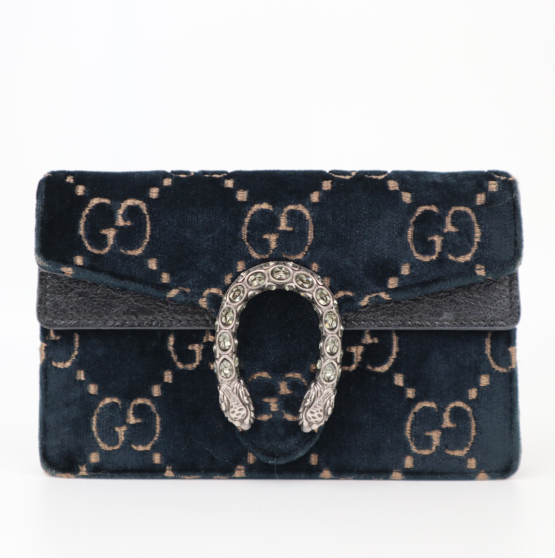C1236 Gucci Blue/Black GG Velvet Super Mini Dionysus Chain Bag-Pre Owned