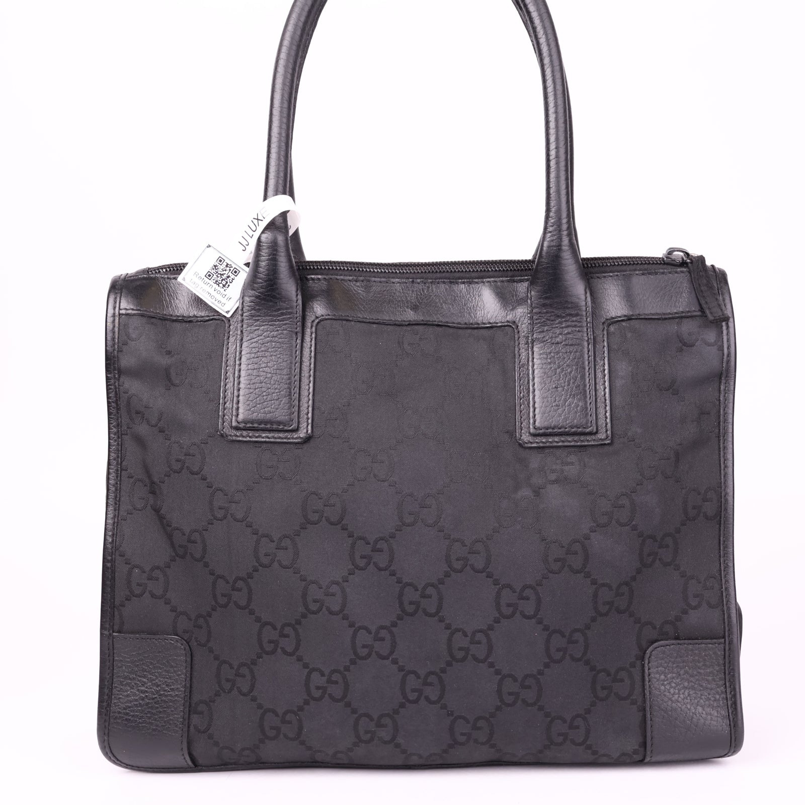 J1145 Gucci Black GG Fabric Satchel Bag- Pre Owned