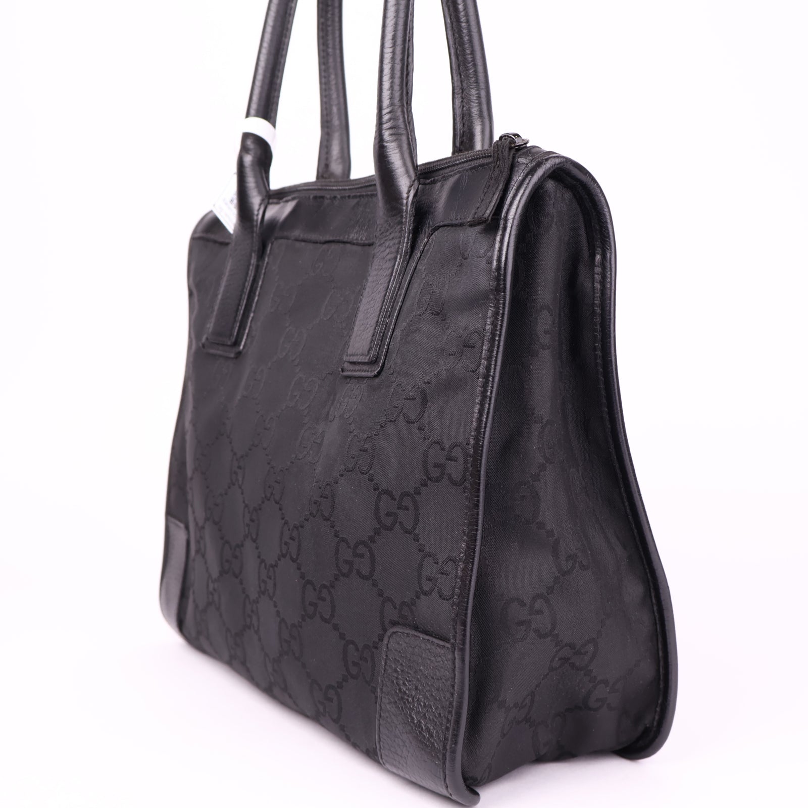 J1145 Gucci Black GG Fabric Satchel Bag- Pre Owned