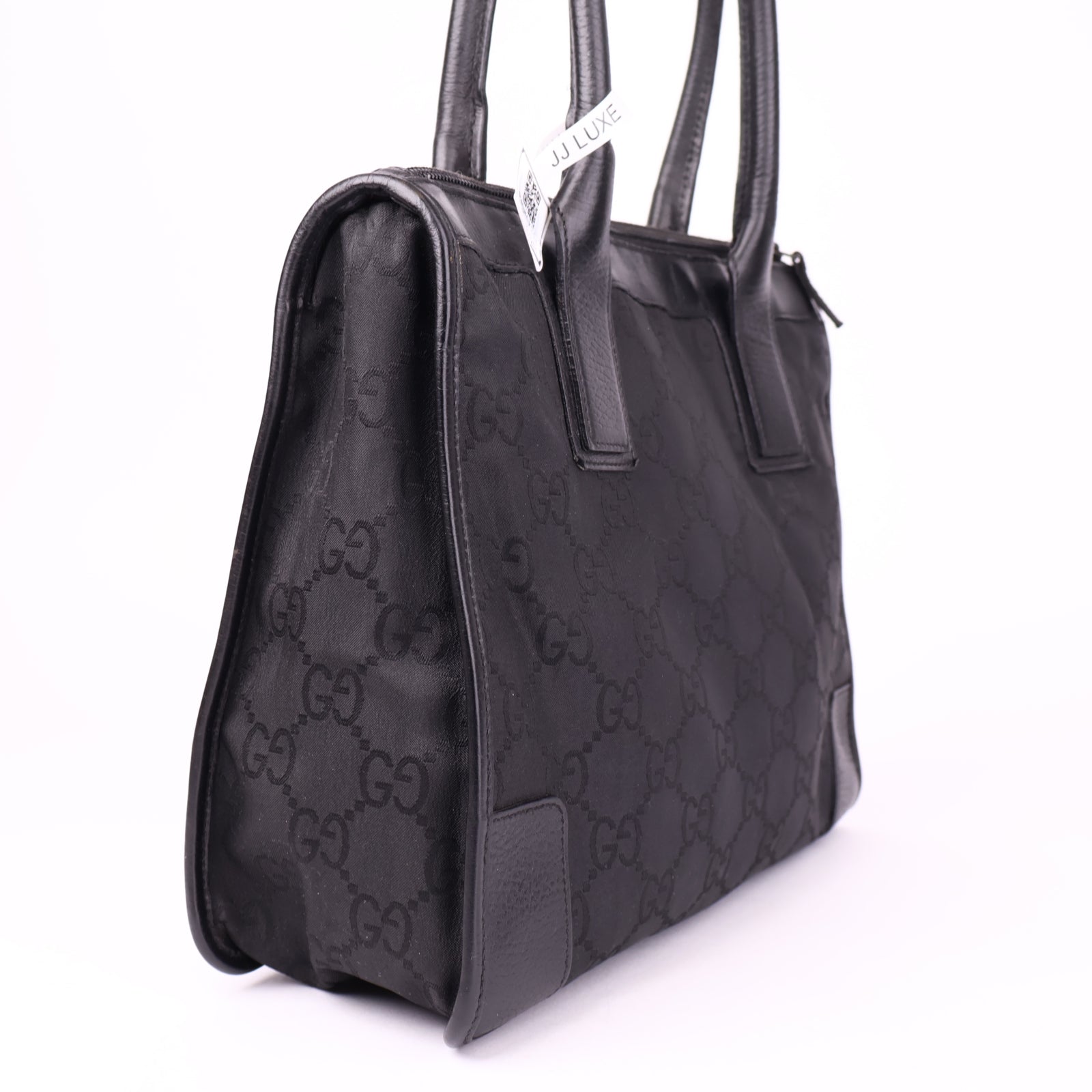 J1145 Gucci Black GG Fabric Satchel Bag- Pre Owned