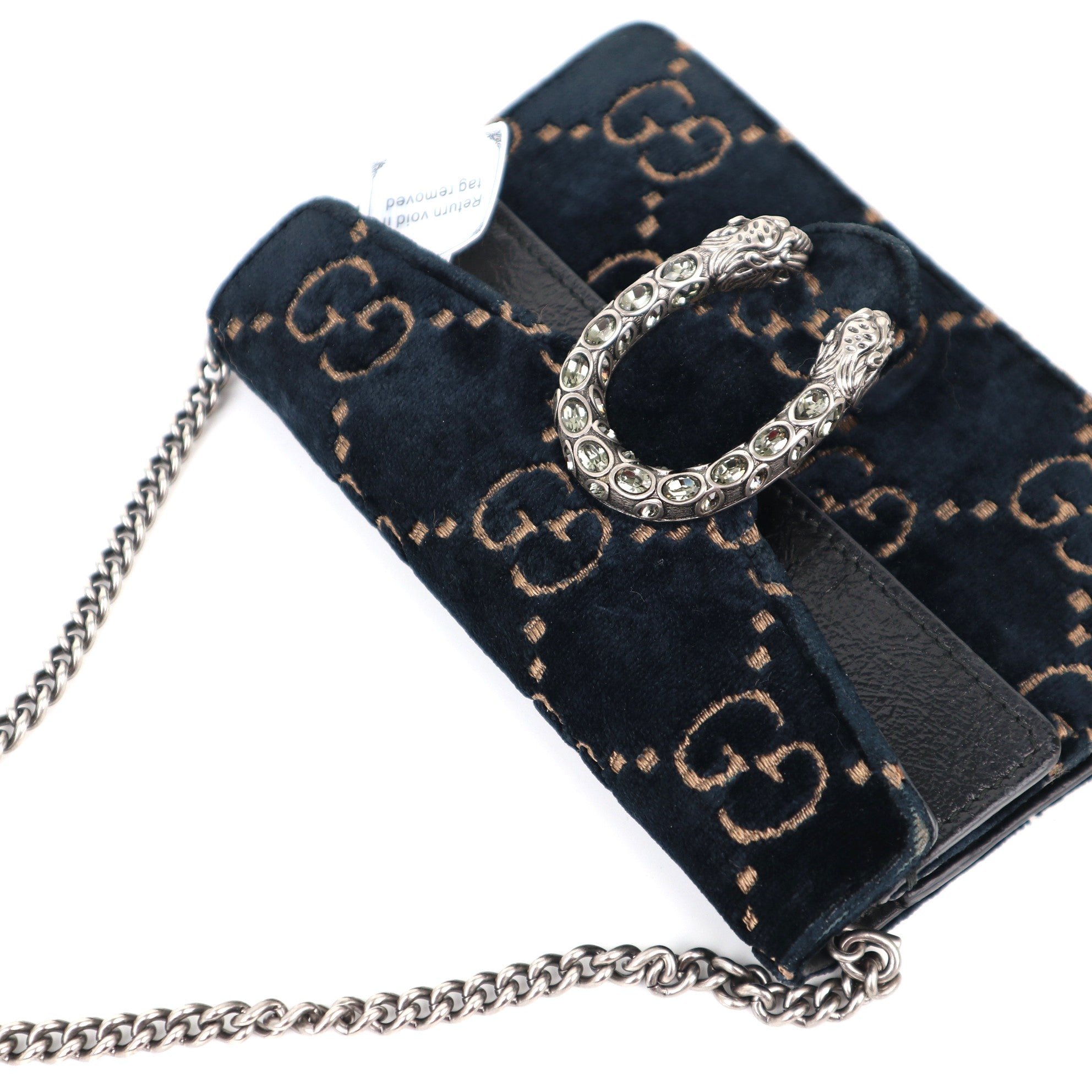 C1236# Gucci Blue/Black GG Velvet Super Mini Dionysus Chain Bag-Pre Owned