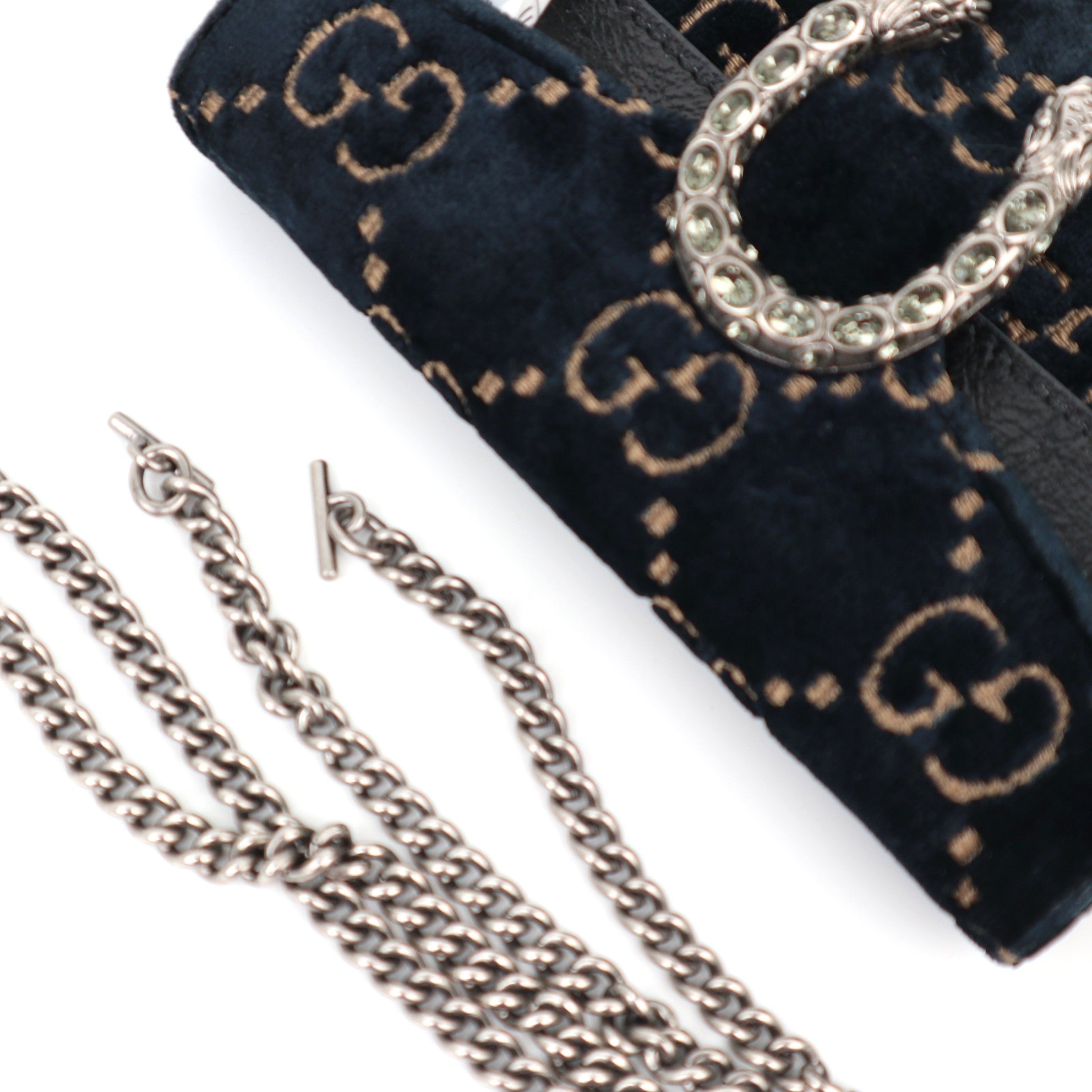 C1236# Gucci Blue/Black GG Velvet Super Mini Dionysus Chain Bag-Pre Owned