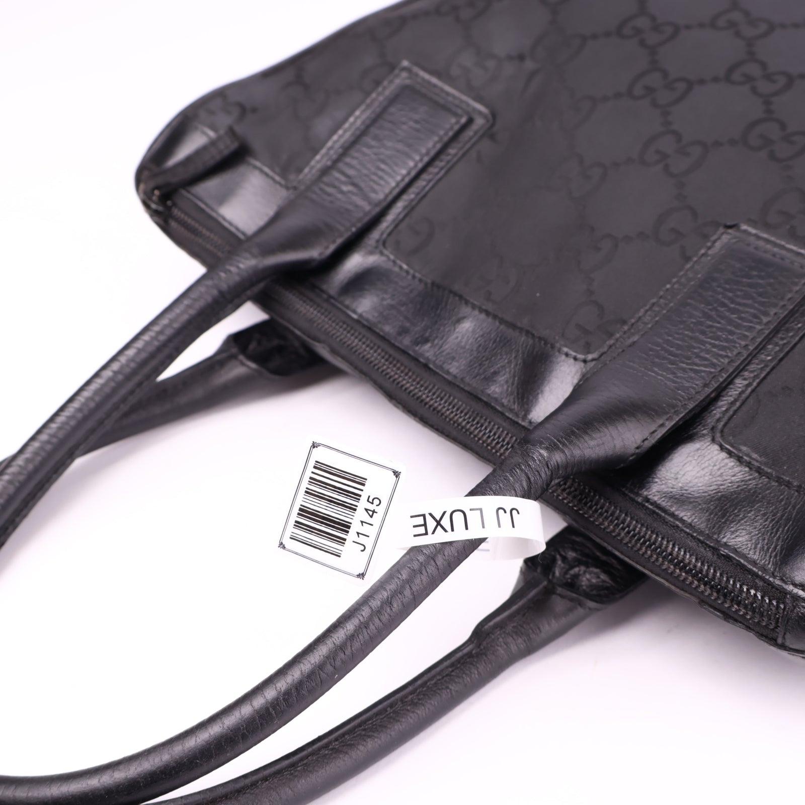 J1145 Gucci Black GG Fabric Satchel Bag- Pre Owned