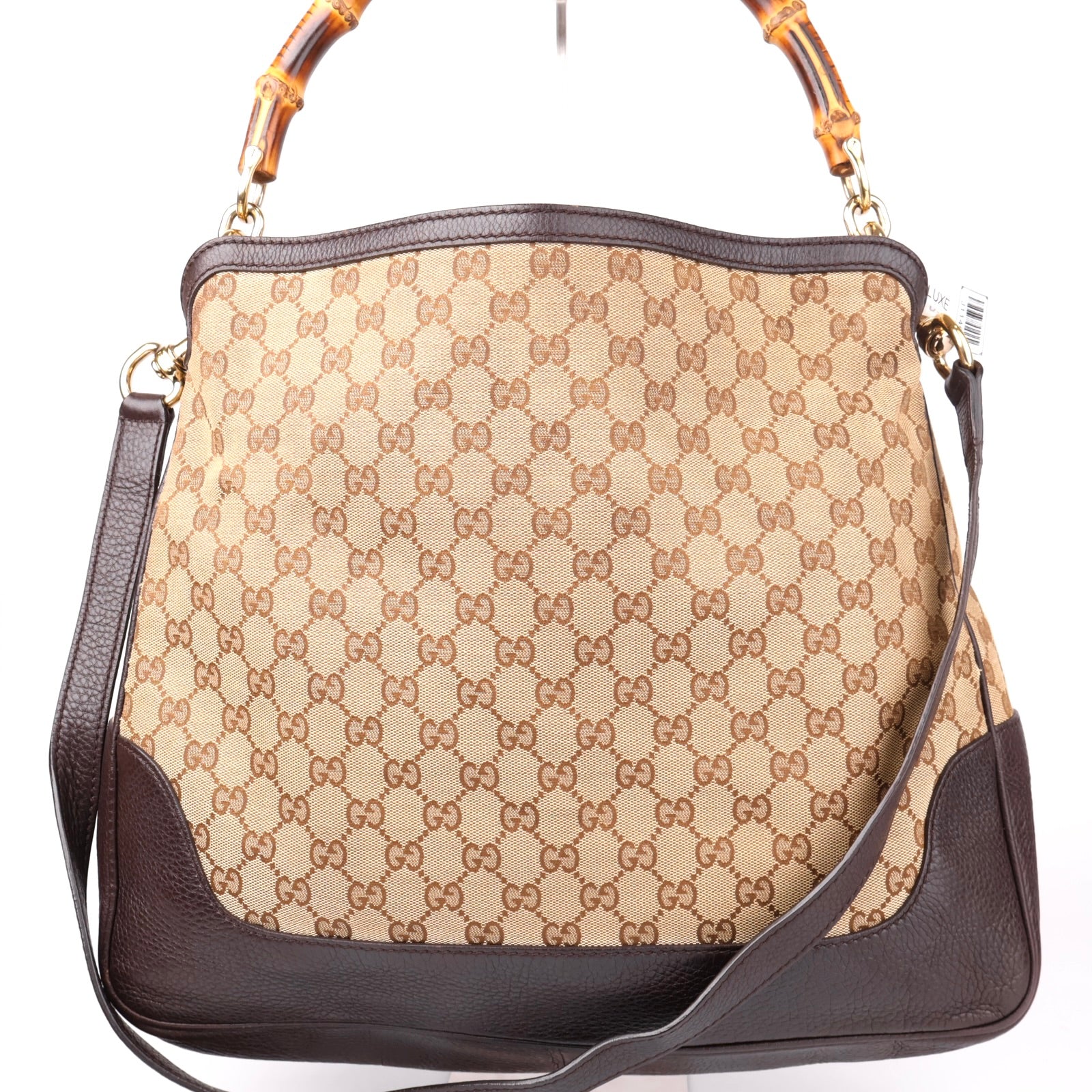 J1146 Gucci GG Brown Canvas Bamboo Bag- Pre Owned