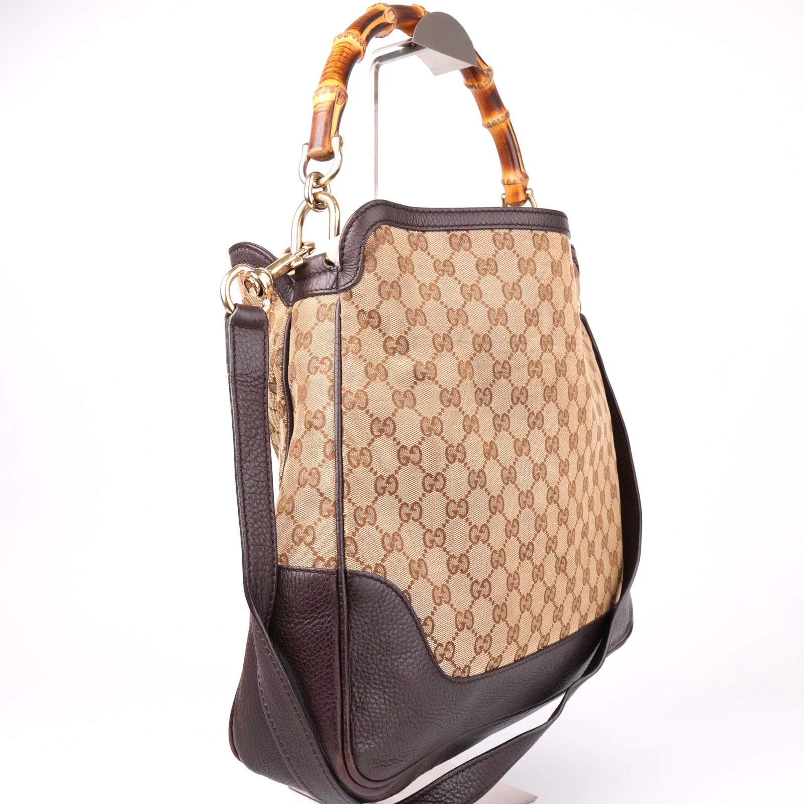 J1146 Gucci GG Brown Canvas Bamboo Bag- Pre Owned