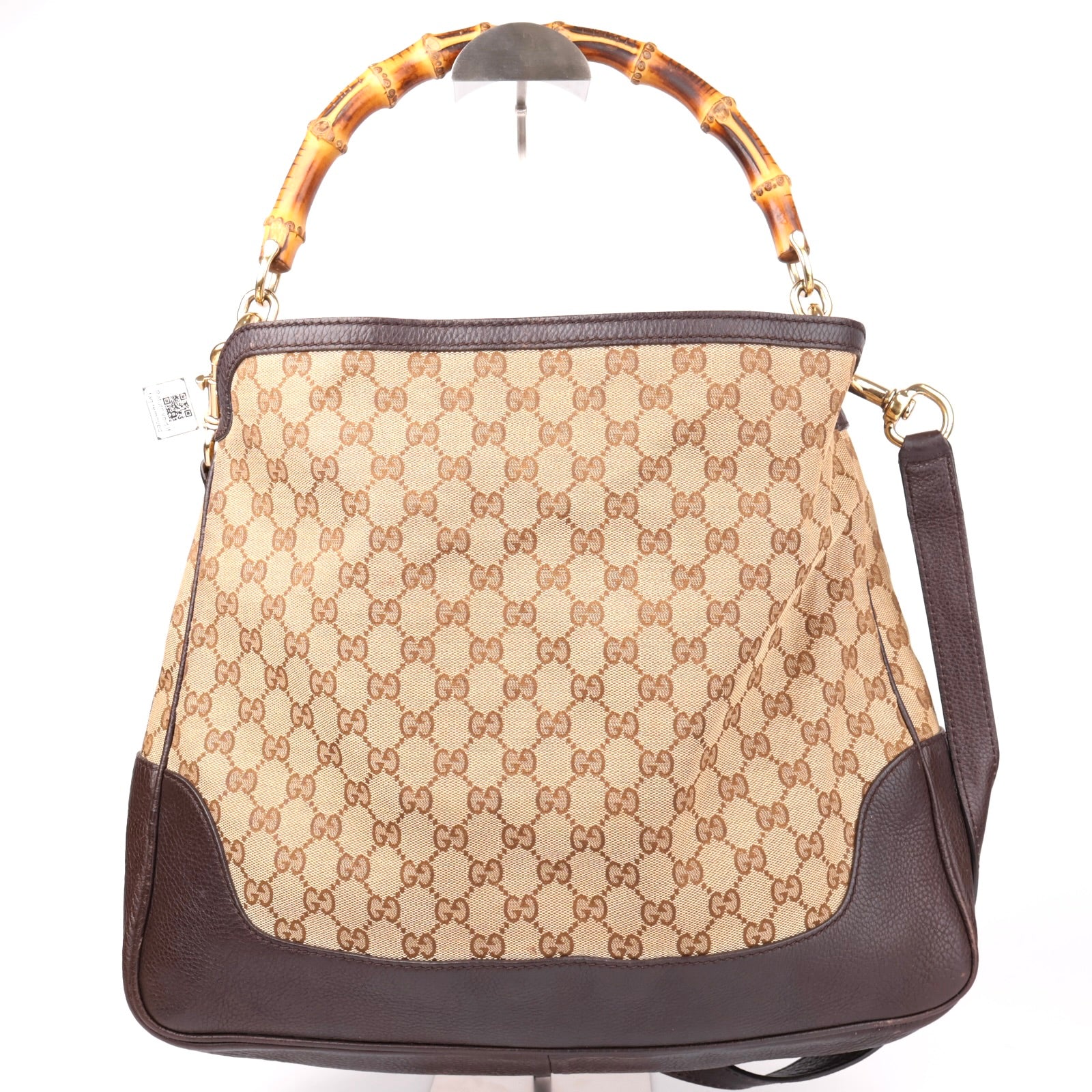 J1146 Gucci GG Brown Canvas Bamboo Bag- Pre Owned