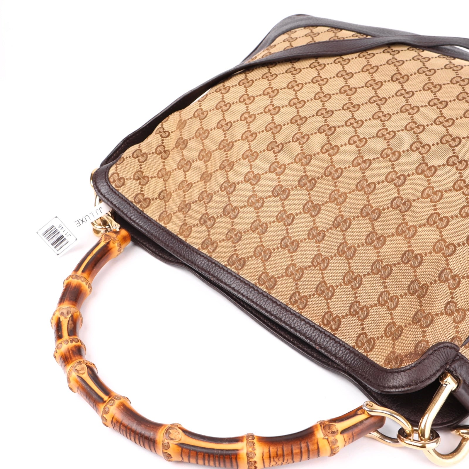 J1146 Gucci GG Brown Canvas Bamboo Bag- Pre Owned