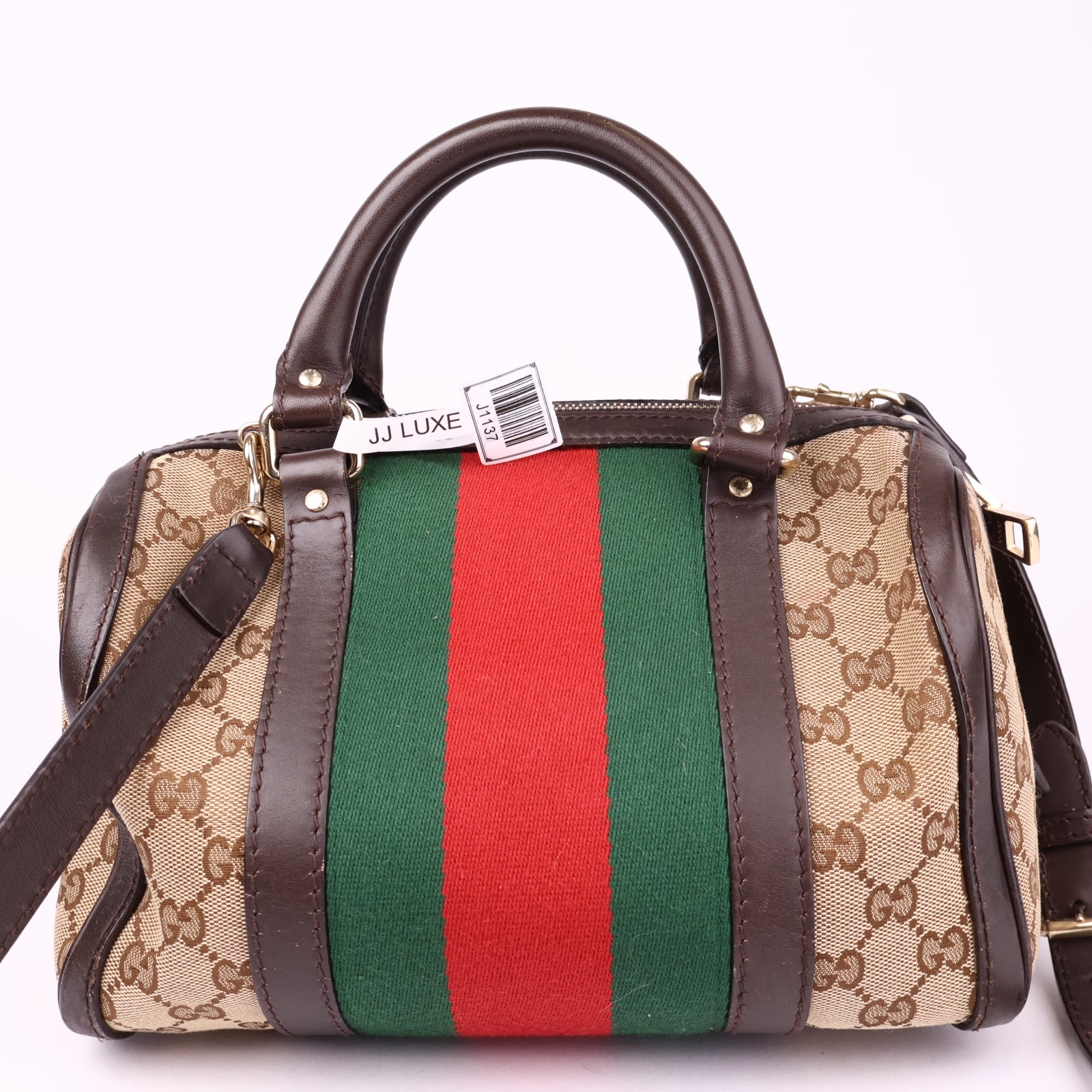 J1137 Gucci GG Canvas Sherry Line Handbag- Pre Owned