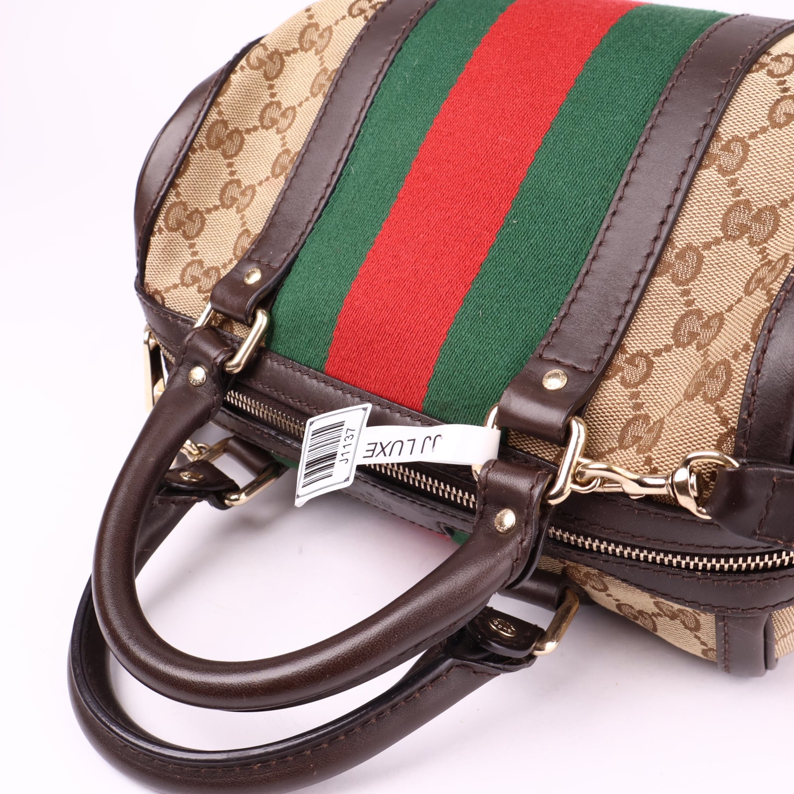 J1137 Gucci GG Canvas Sherry Line Handbag- Pre Owned