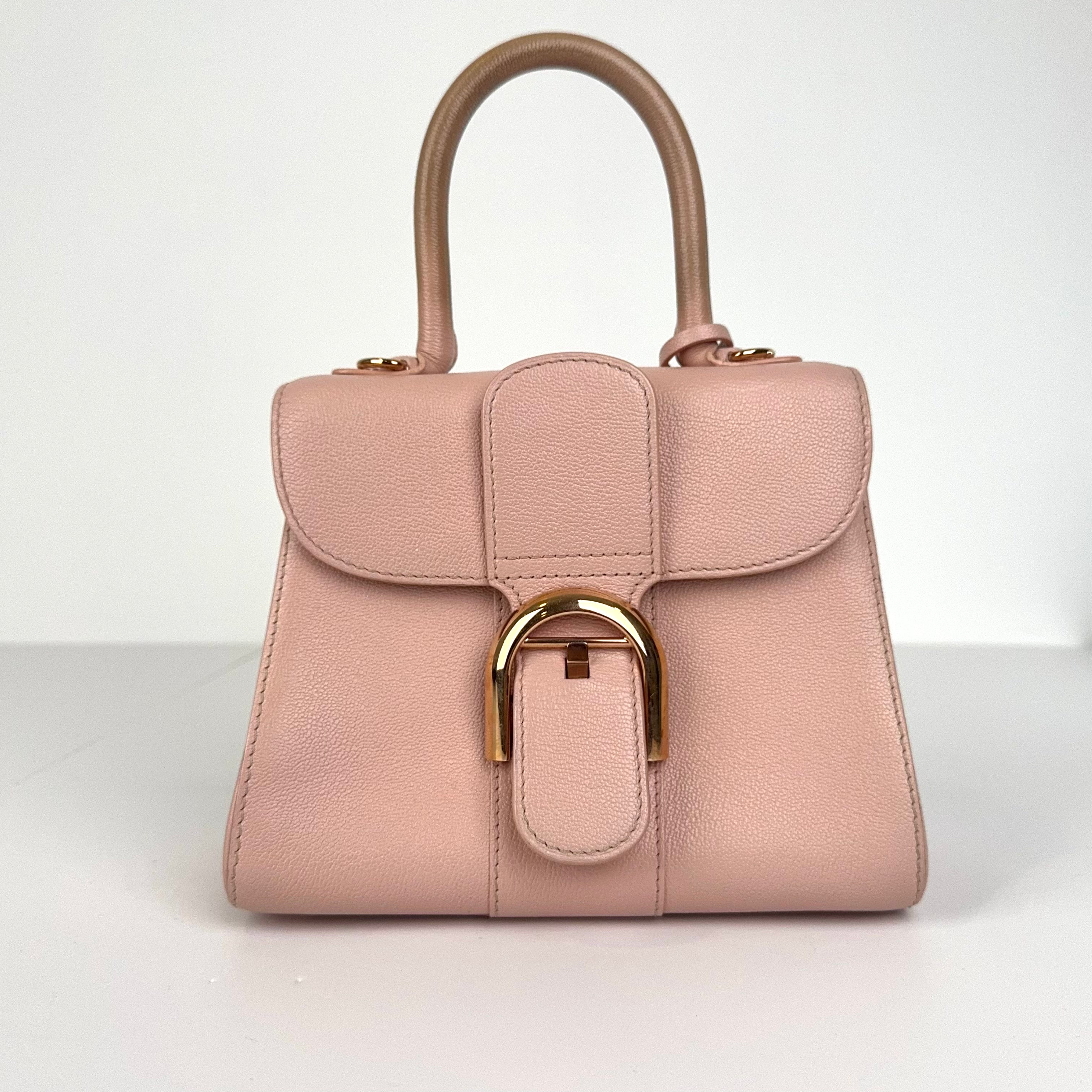 PRE OWNED-DELVAUX  Grained Calfskin Mini Brillant Satchel Nude