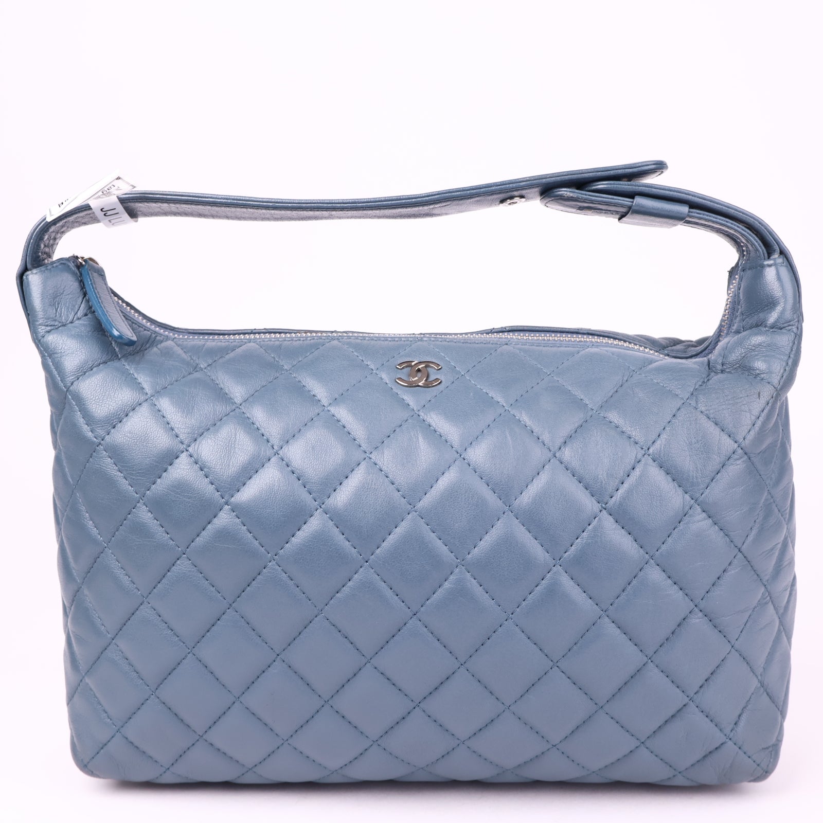 J1013 Chanel Quilted Hobo Handbag Teal Lambskin- Pre Owned