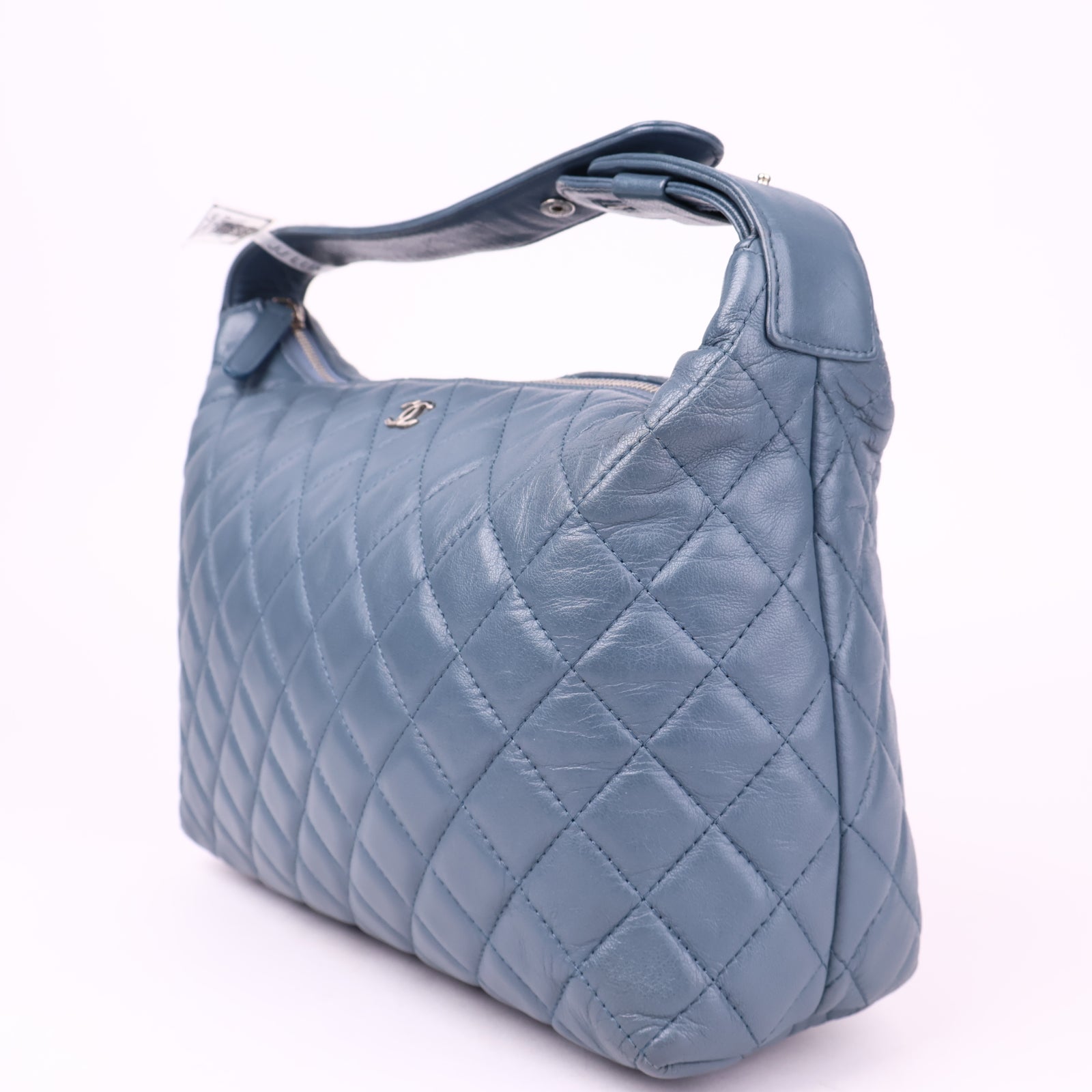 J1013 Chanel Quilted Hobo Handbag Teal Lambskin- Pre Owned