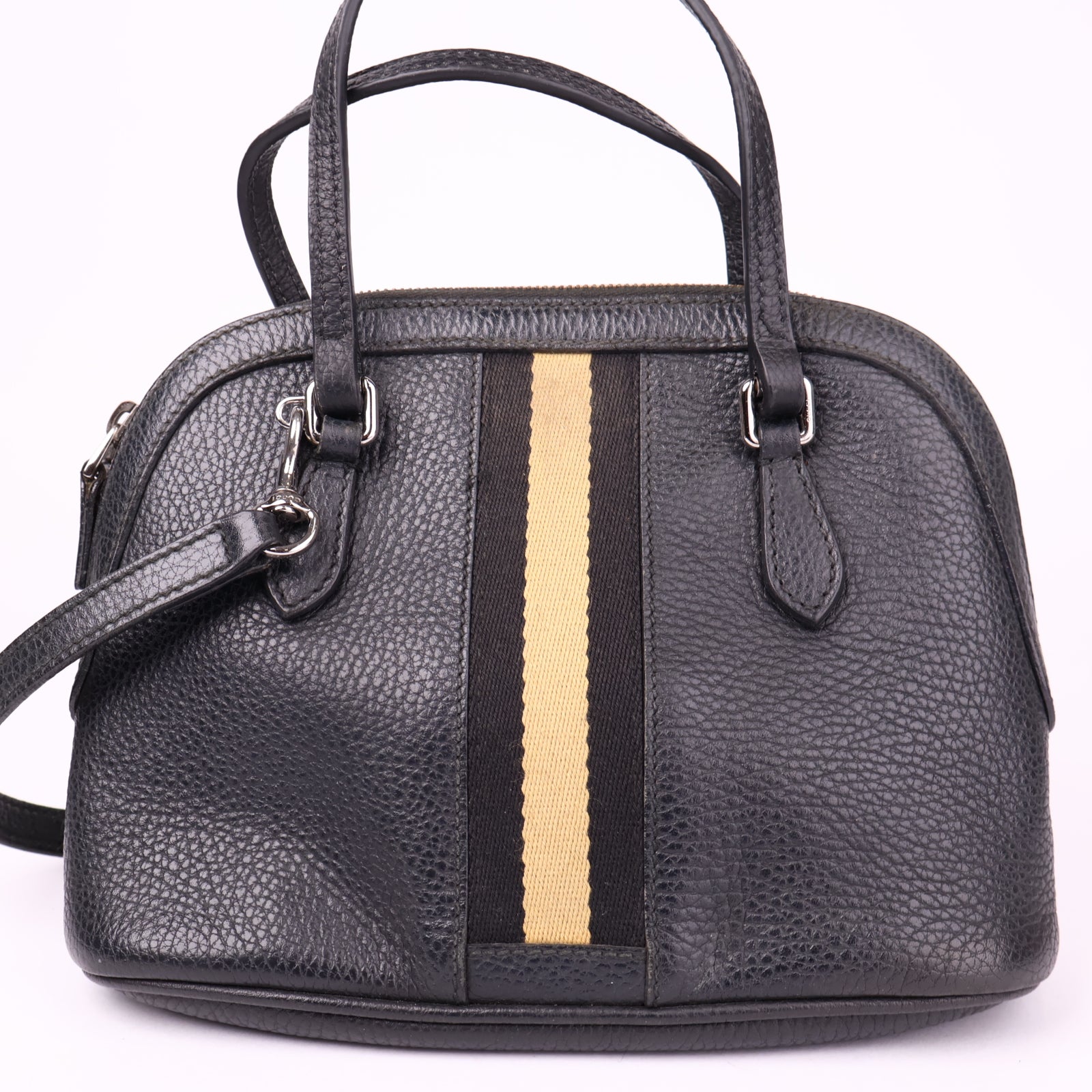 J1016 Gucci Sherry Line Leather Handbag Black- Pre Owned