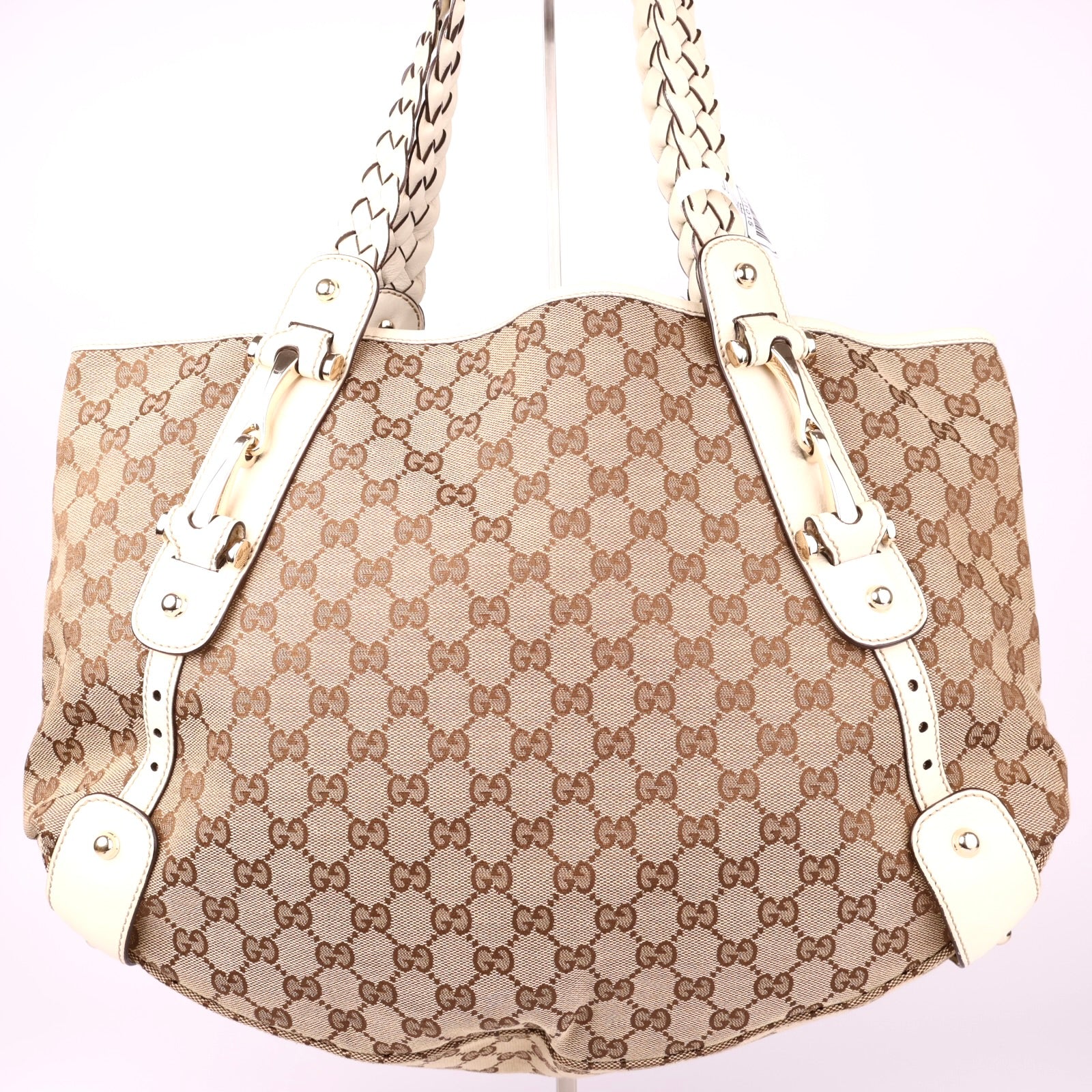 J1015 Gucci GG Canvas Pelham Leather Hobo Handbag- Pre Owned