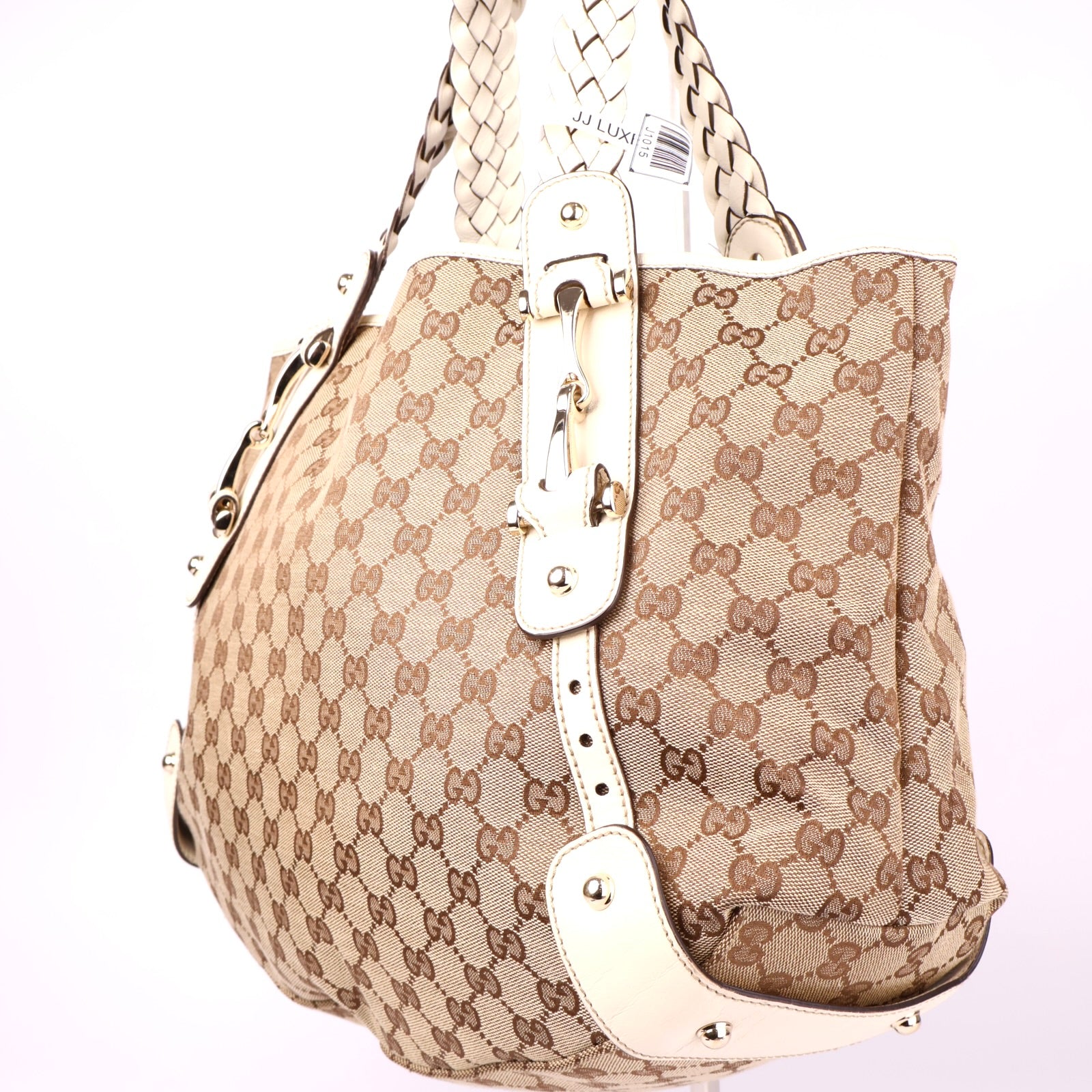 J1015 Gucci GG Canvas Pelham Leather Hobo Handbag- Pre Owned