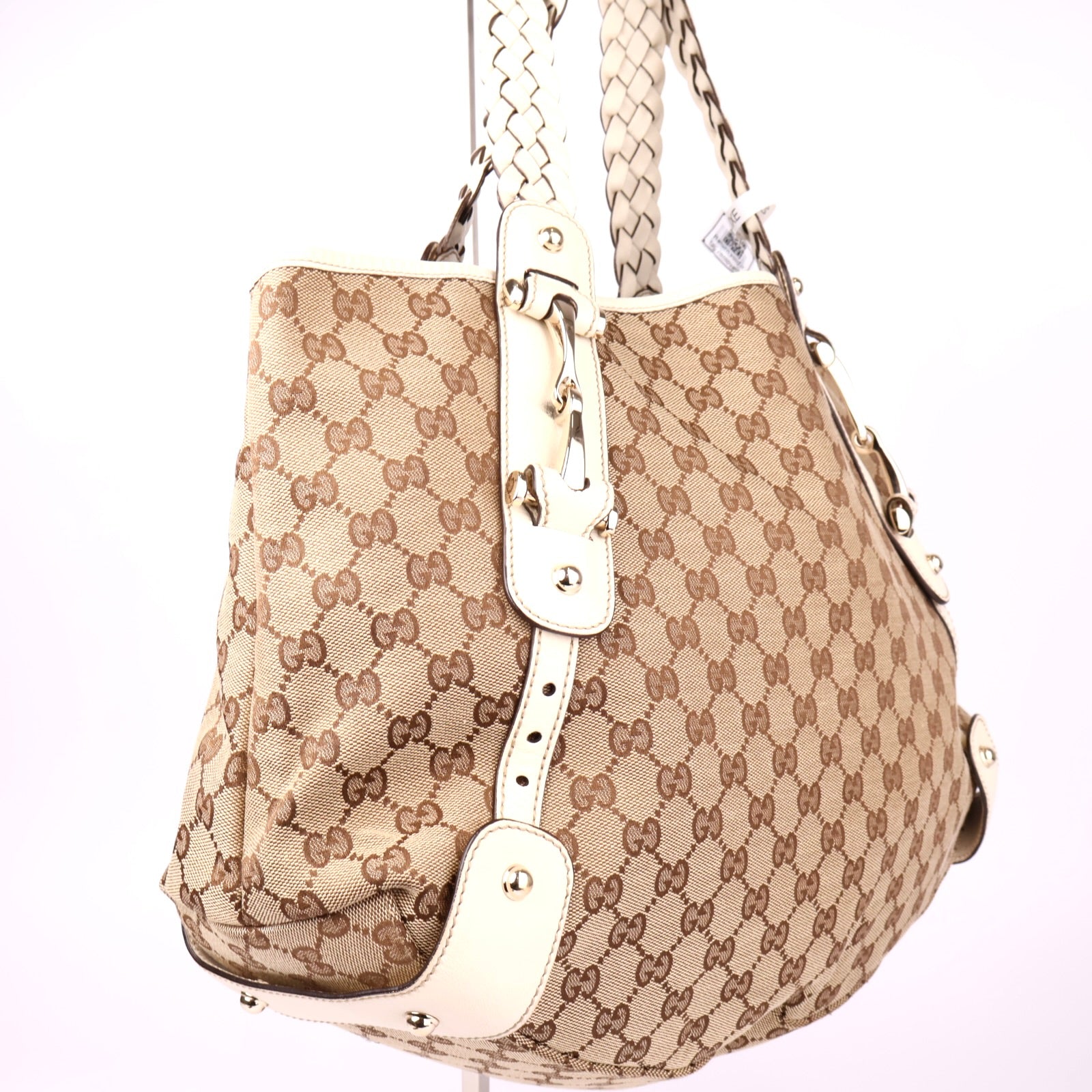 J1015 Gucci GG Canvas Pelham Leather Hobo Handbag- Pre Owned